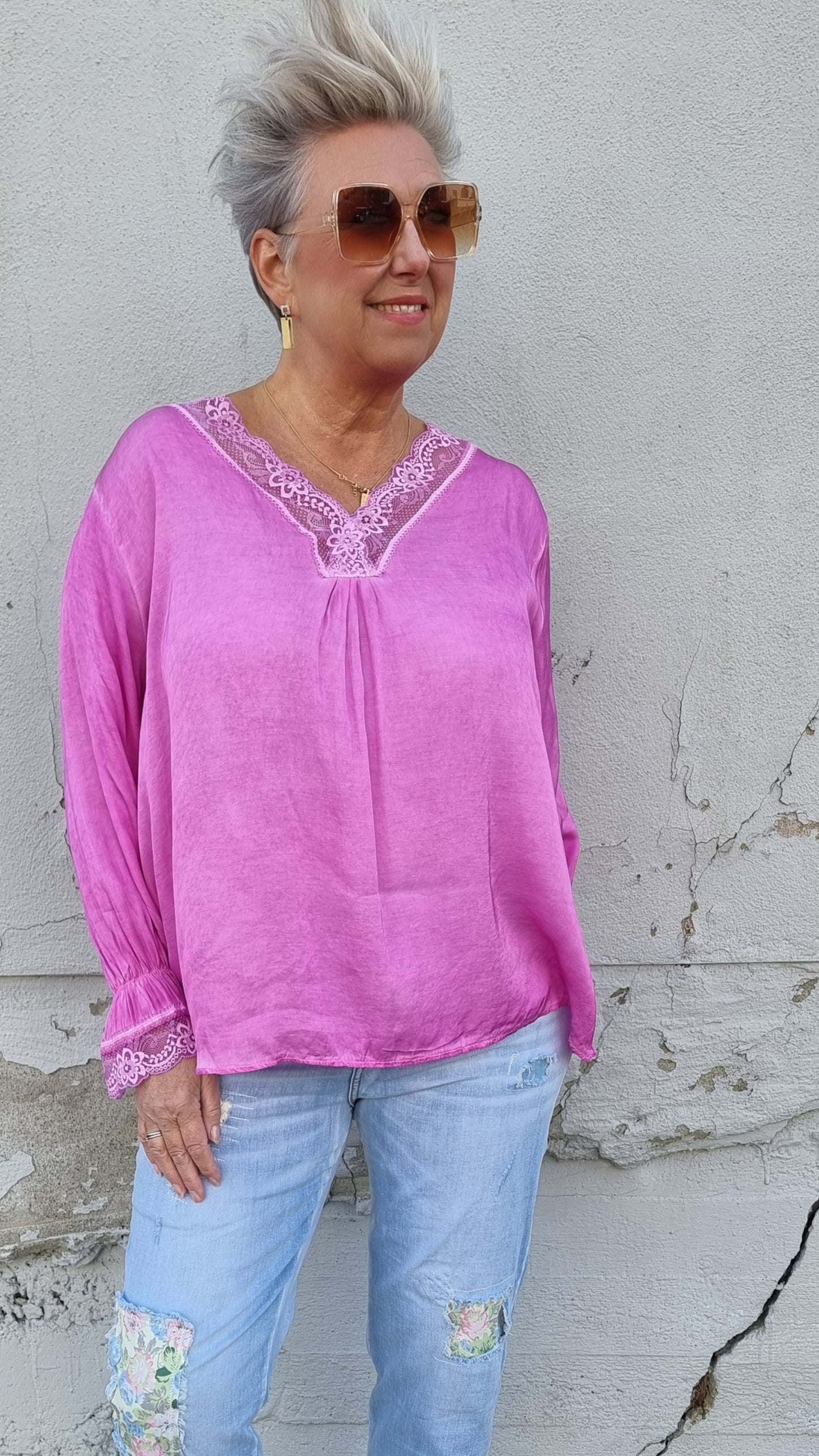 Fiona bluse med blonder rosa