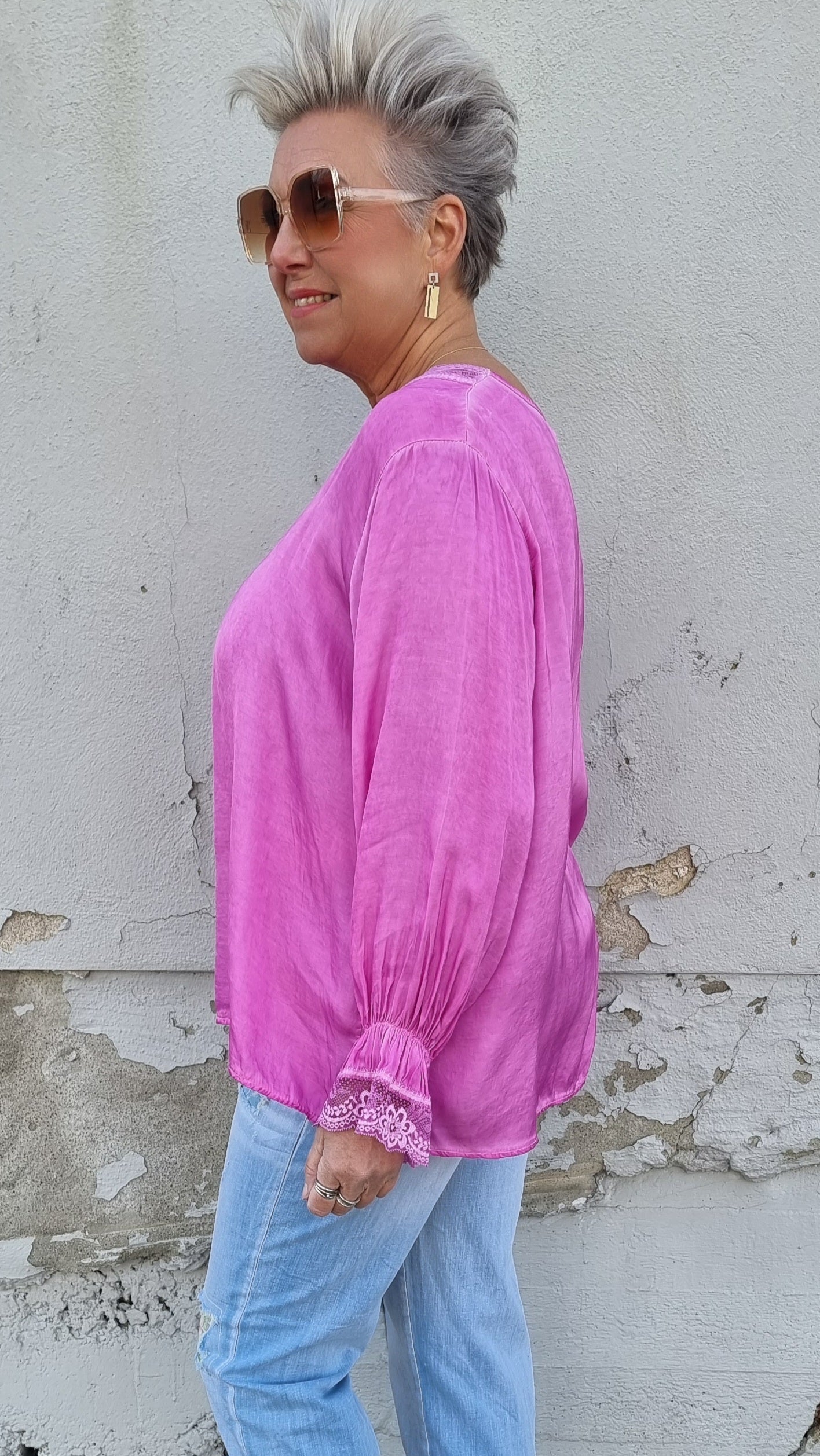 Fiona bluse med blonder rosa