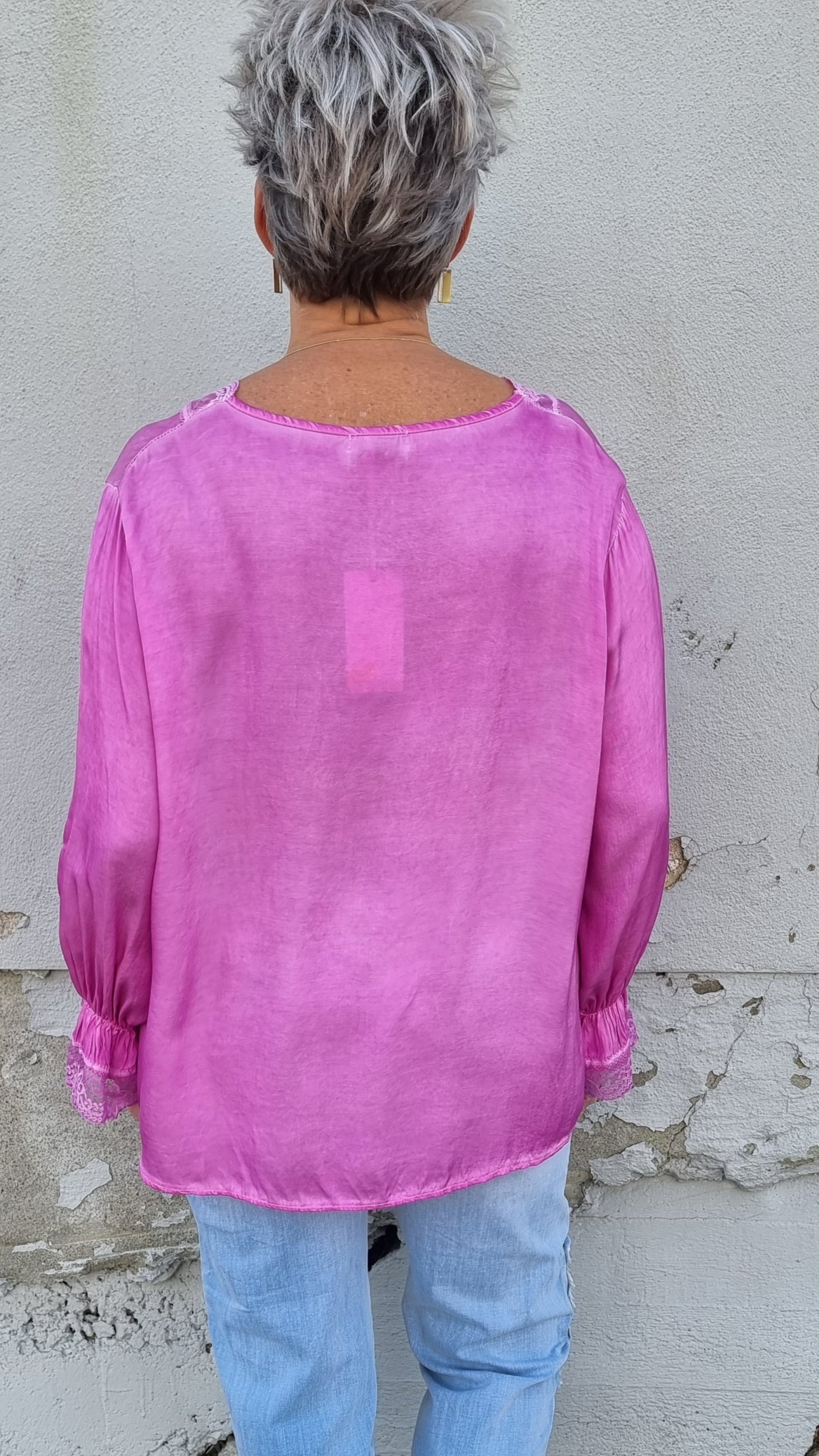 Fiona bluse med blonder rosa