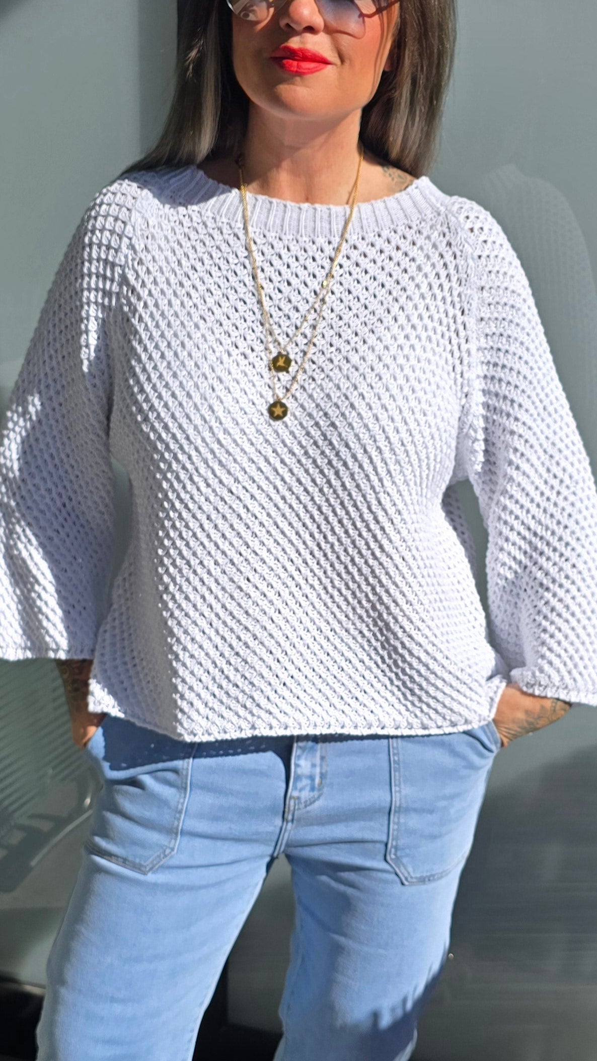 Kajsa genser med raglan arm hvit