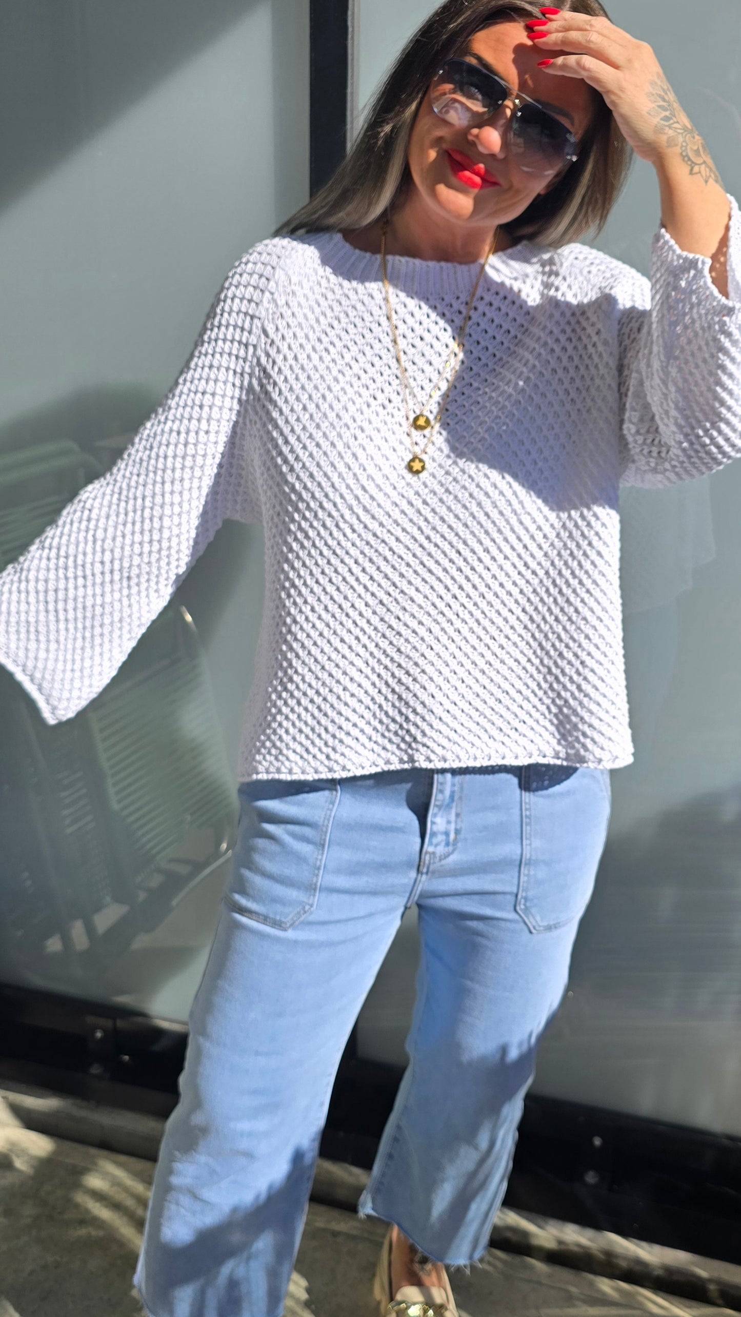 Kajsa genser med raglan arm hvit