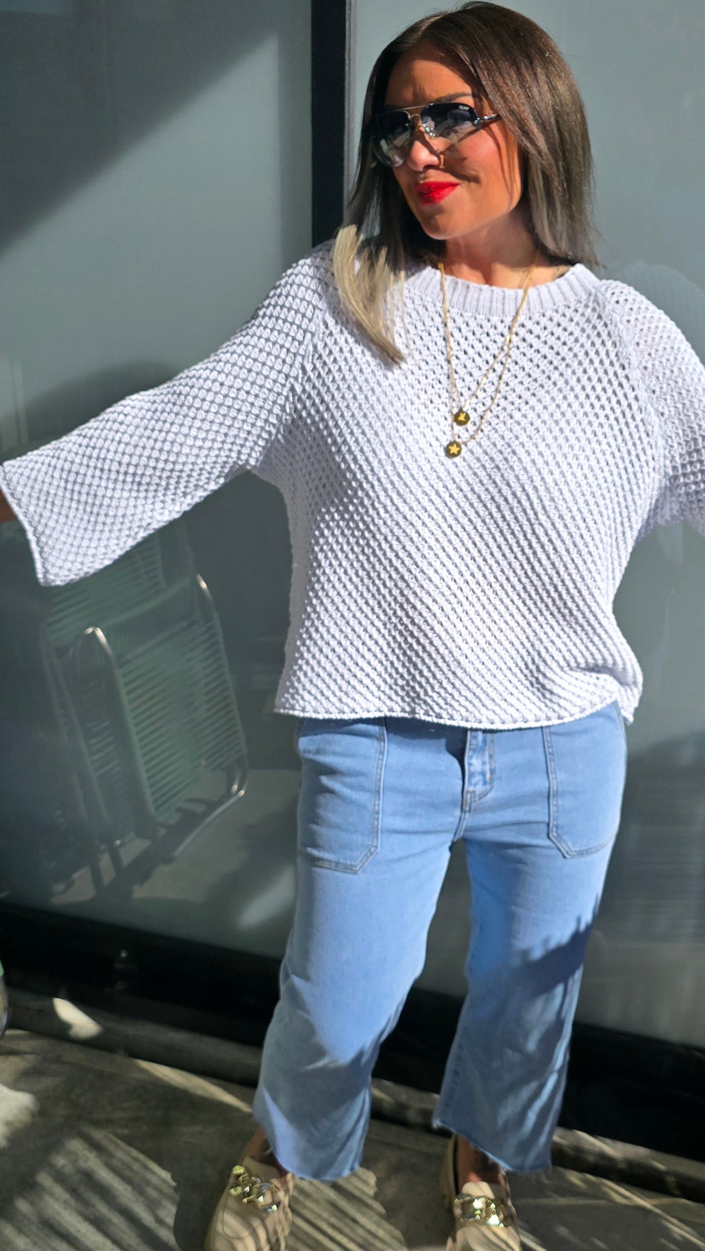 Kajsa genser med raglan arm hvit