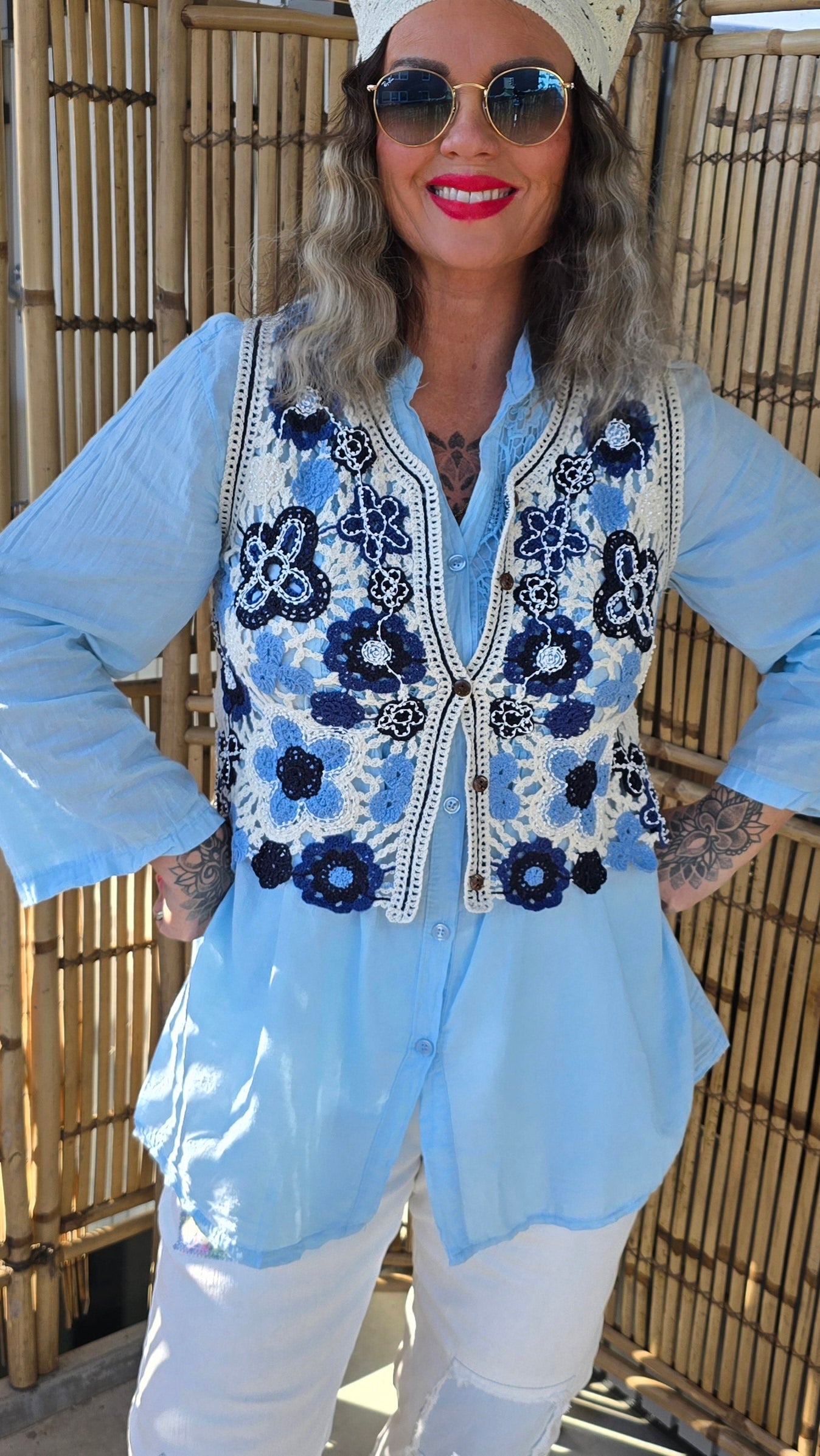 Stacy Crochet Waistcoat Blue