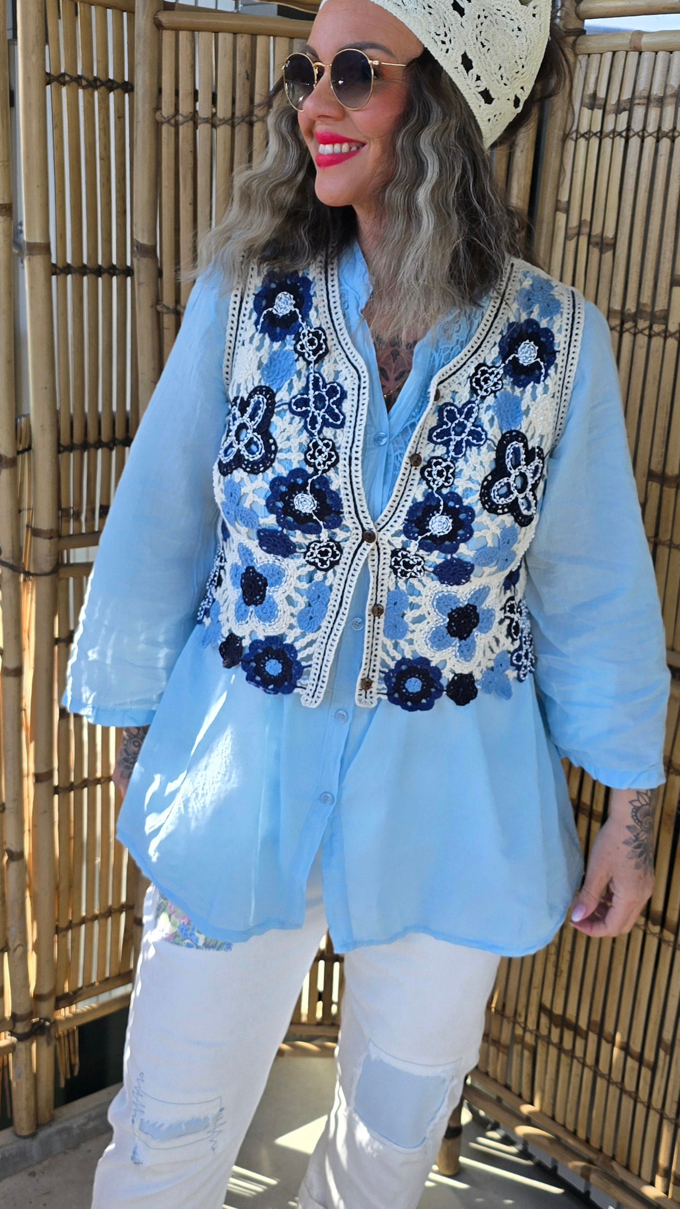 Stacy Crochet Waistcoat Blue