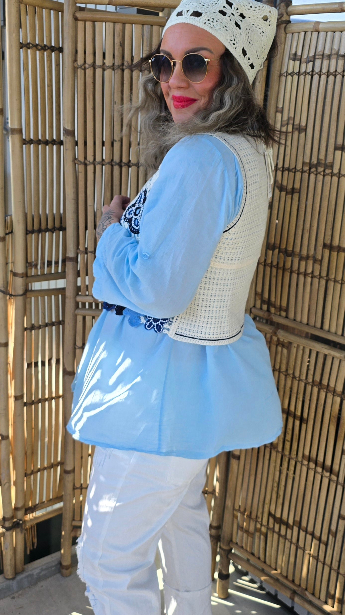 Stacy Crochet Waistcoat Blue