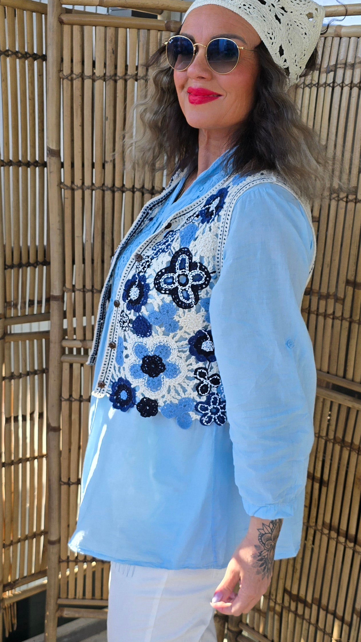 Stacy Crochet Waistcoat Blue