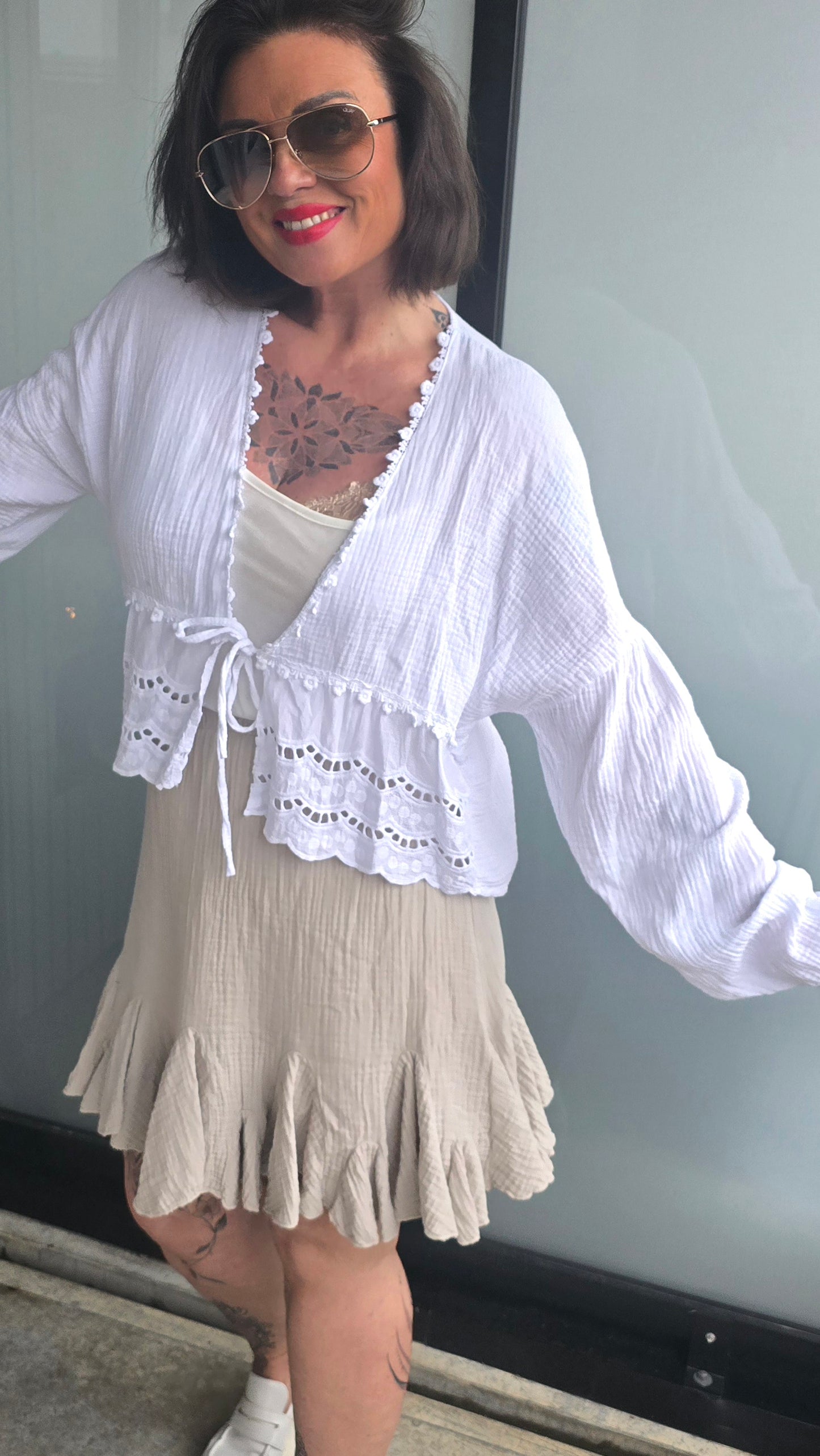 Anna bomulls jakke hvit