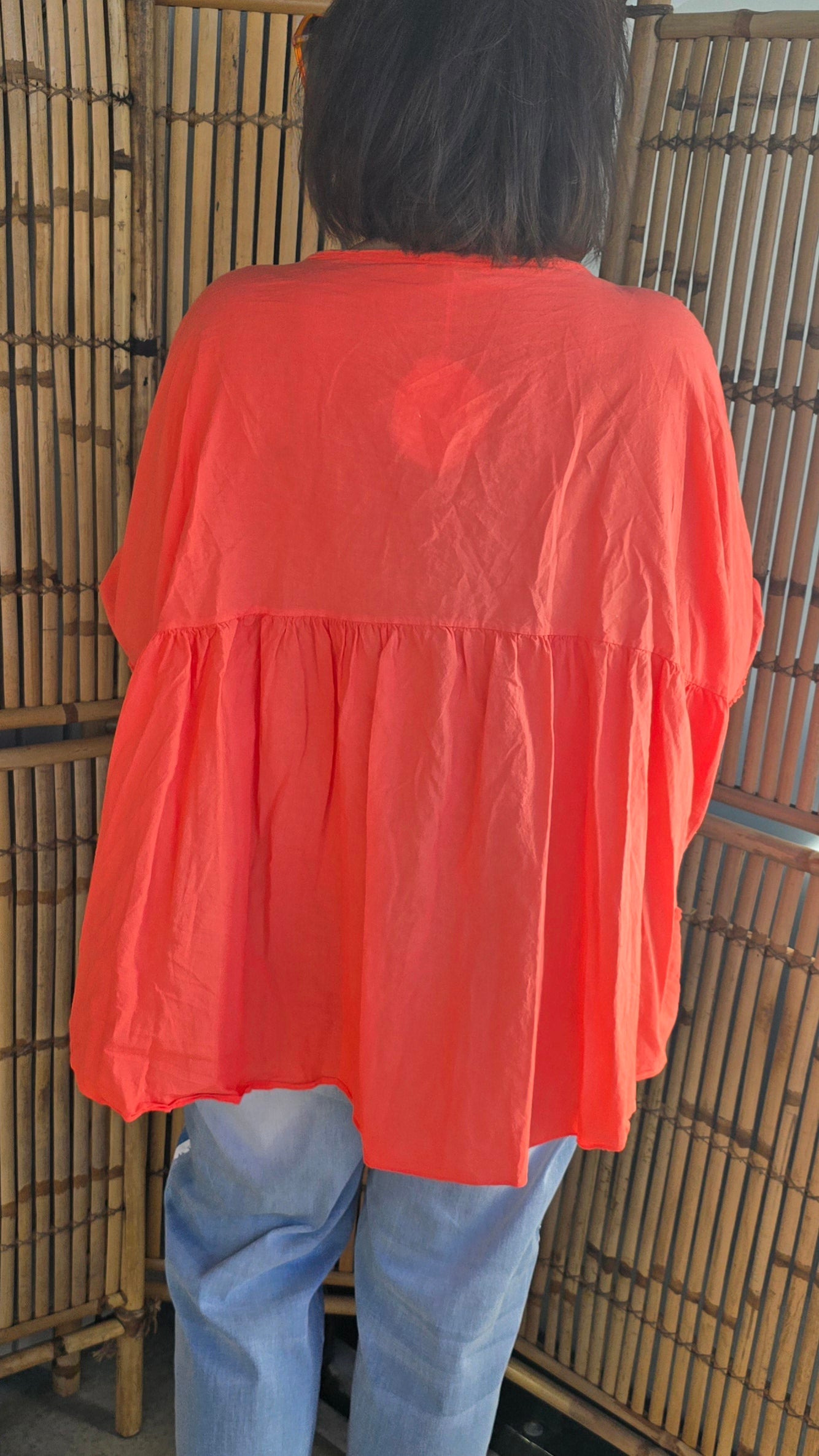 Celina bluse med blonder rødorange
