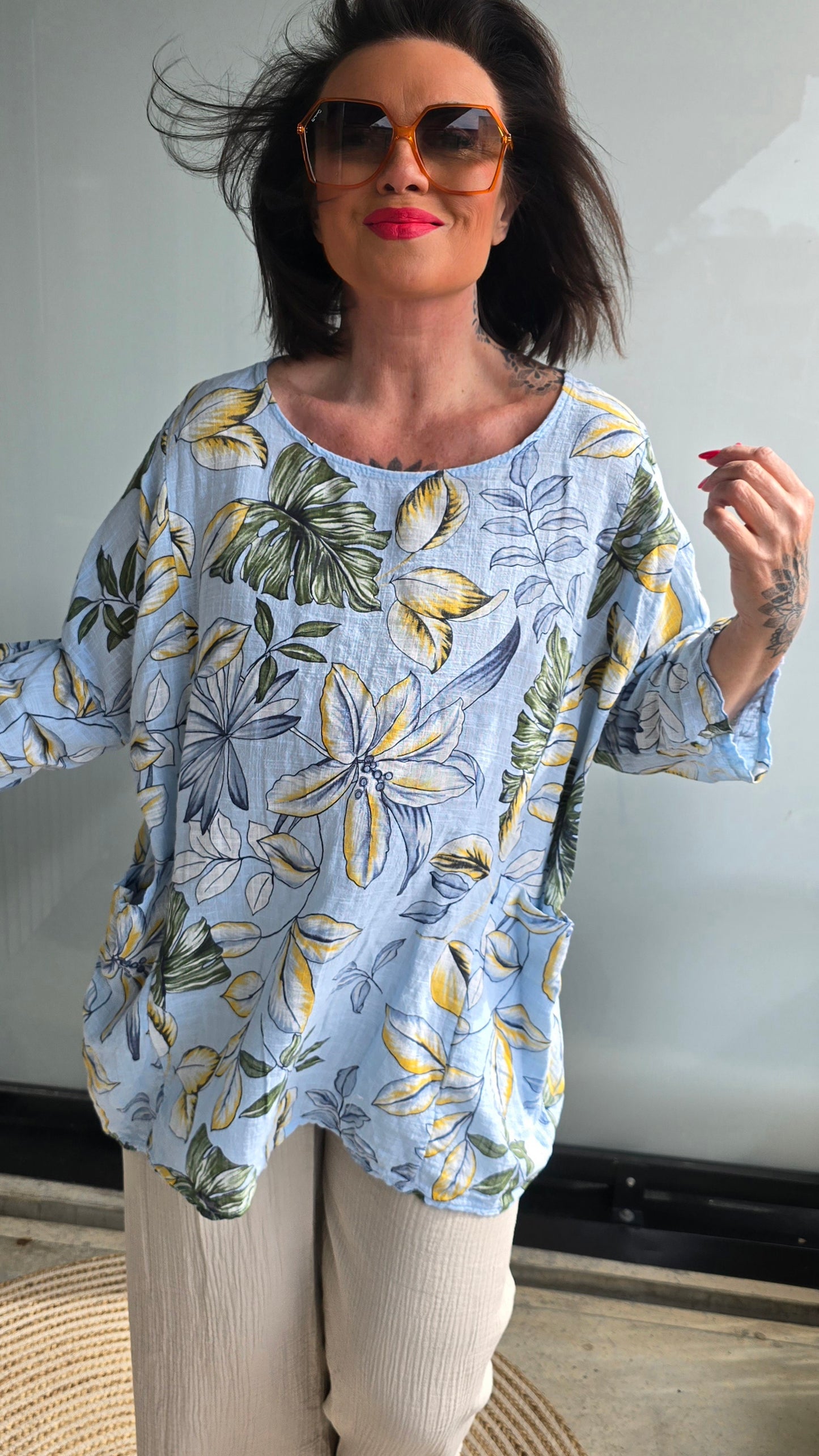 Brenda bluse med lommer blå