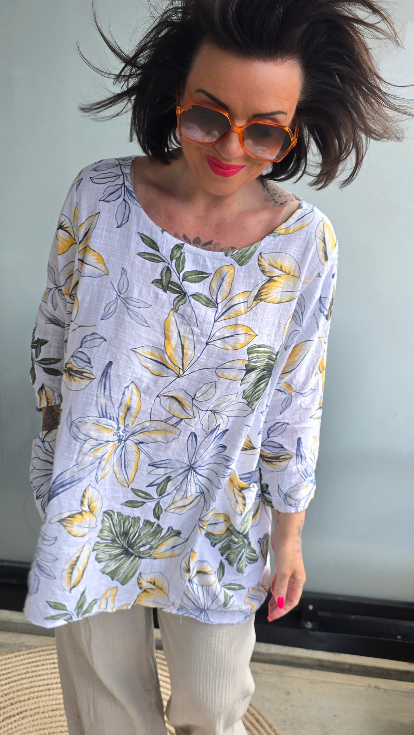 Brenda bluse med lommer hvit