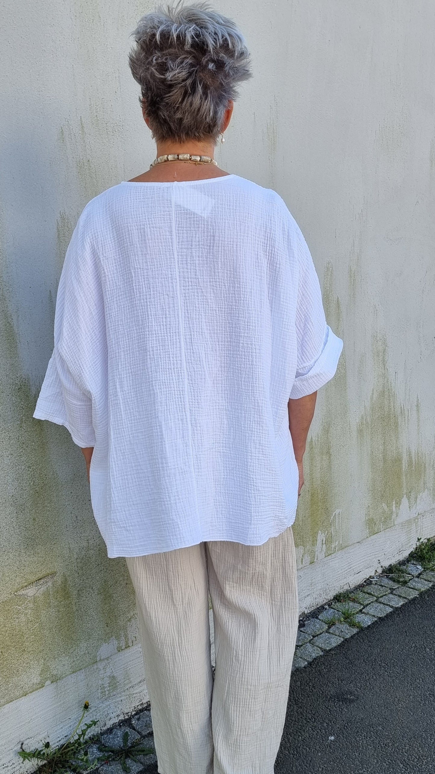 Ina vaffled topp med lommer hvit