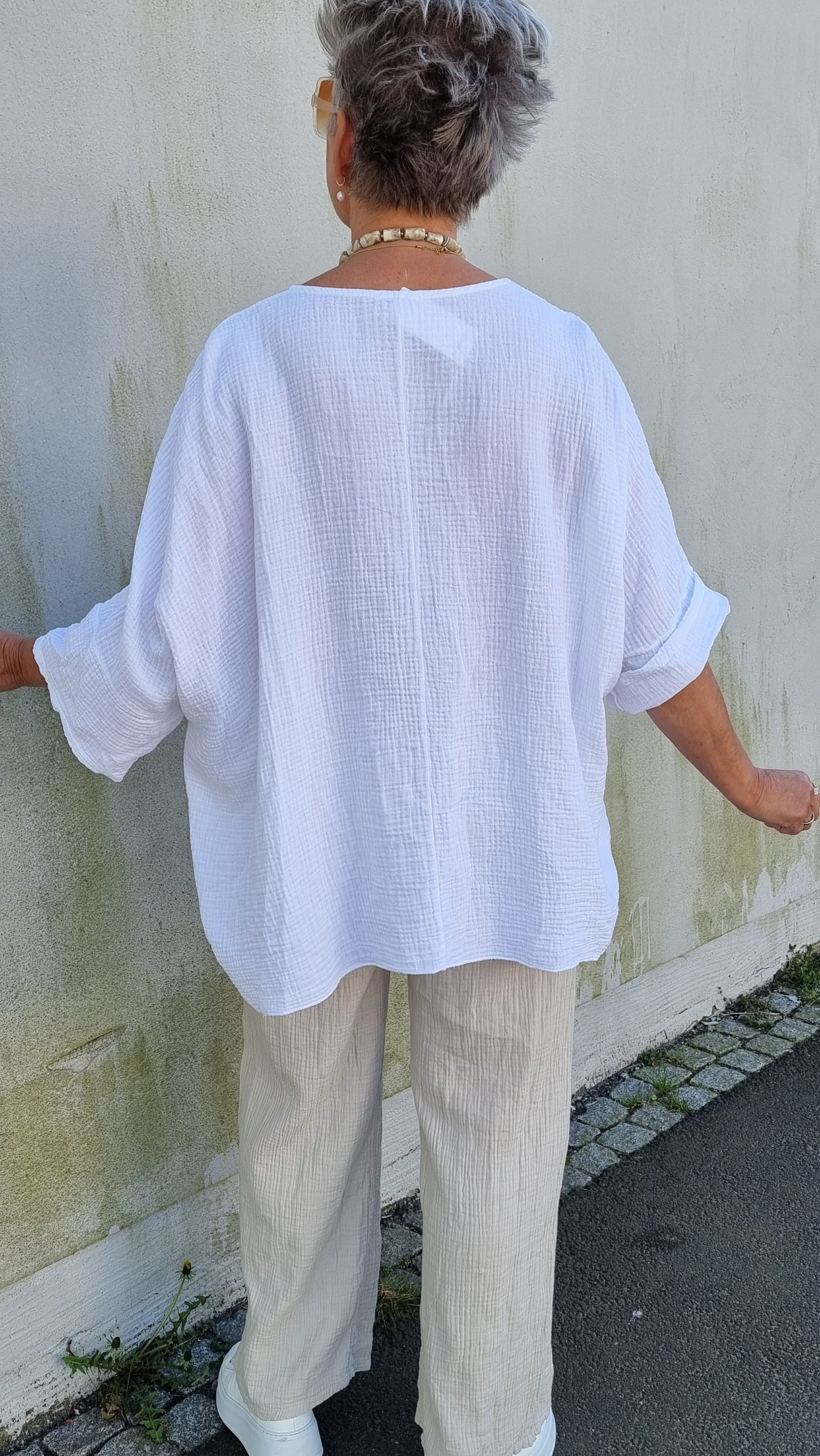 Ina vaffled topp med lommer hvit