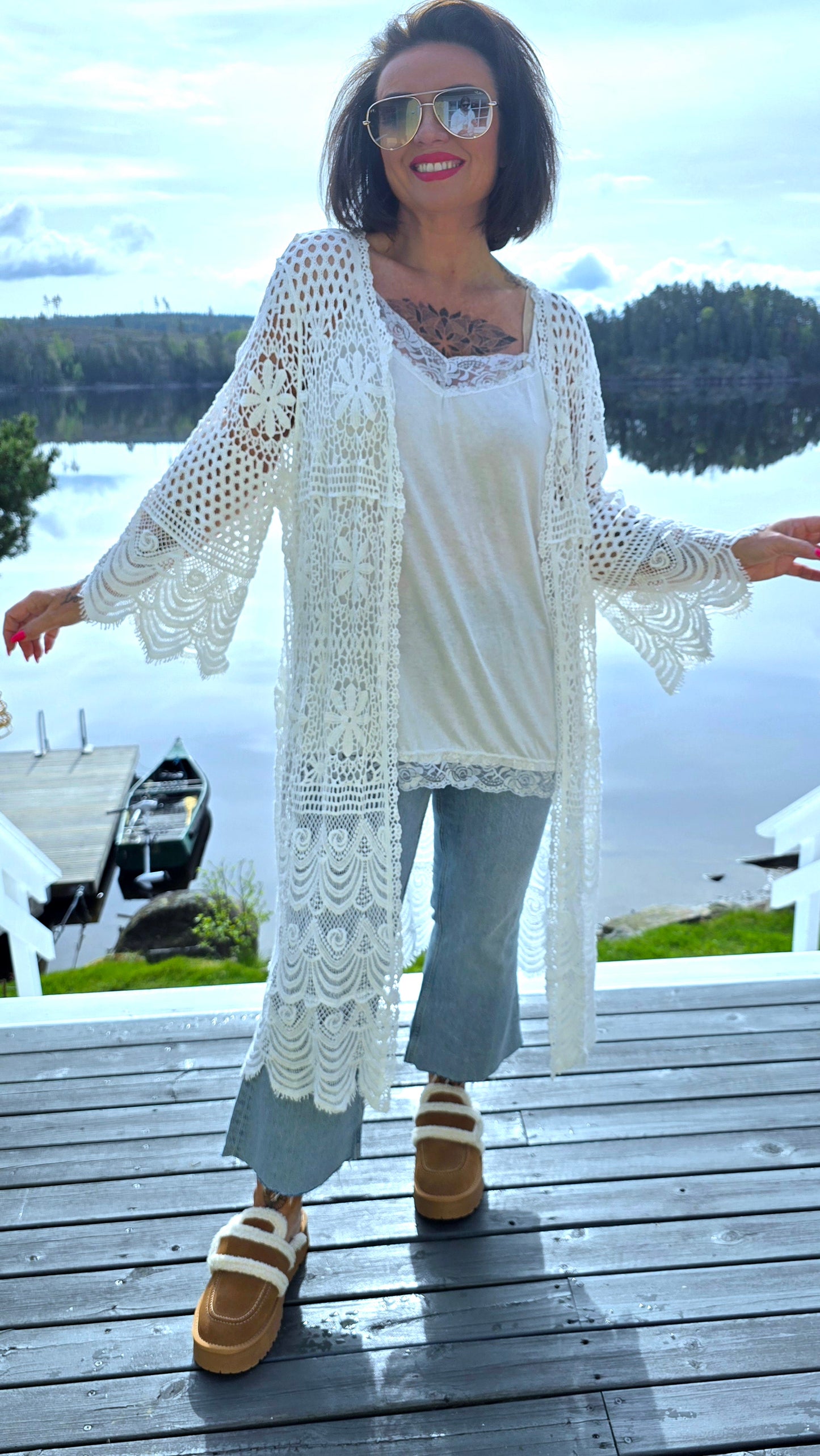 Ella lang blonde jakke hvit