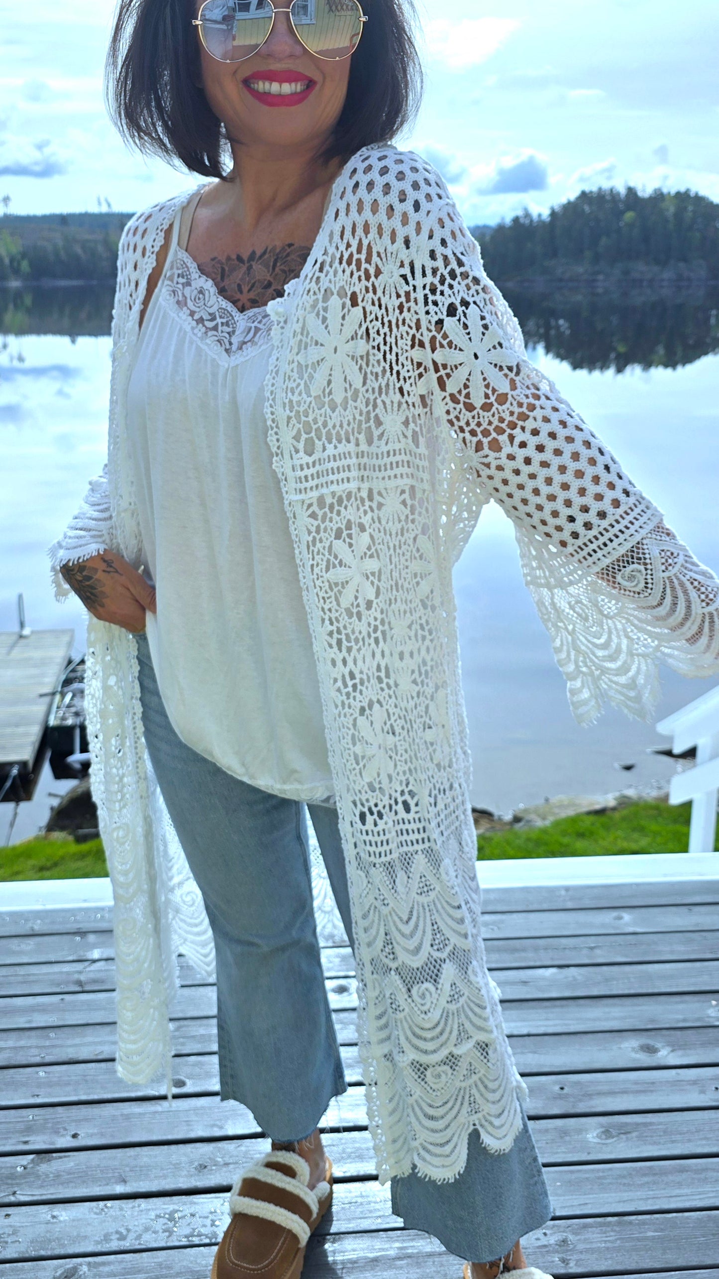 Ella lang blonde jakke hvit