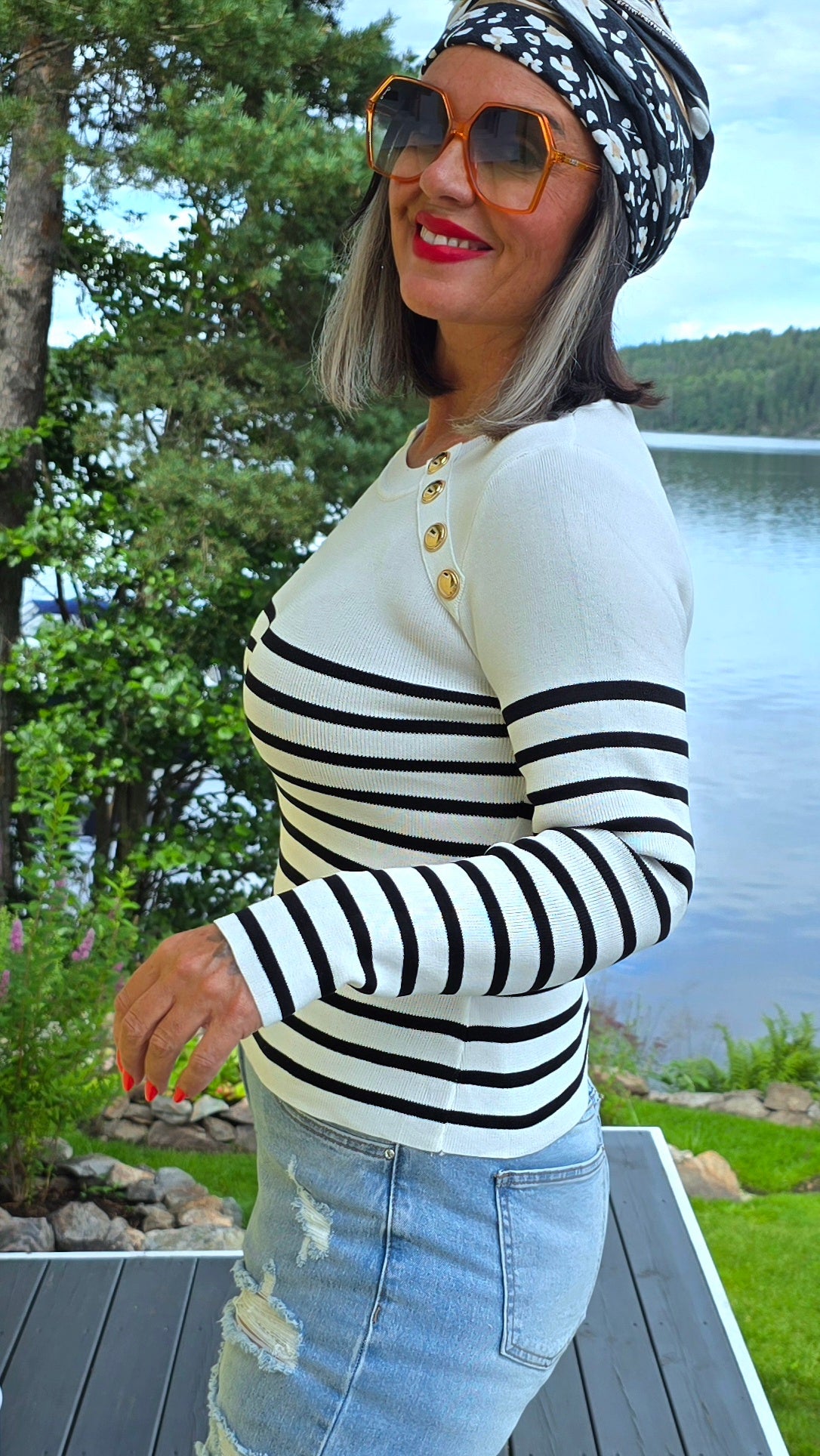 Petra genser med striper hvit