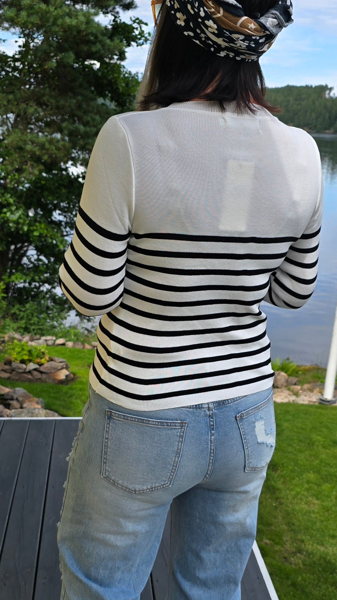 Petra genser med striper hvit