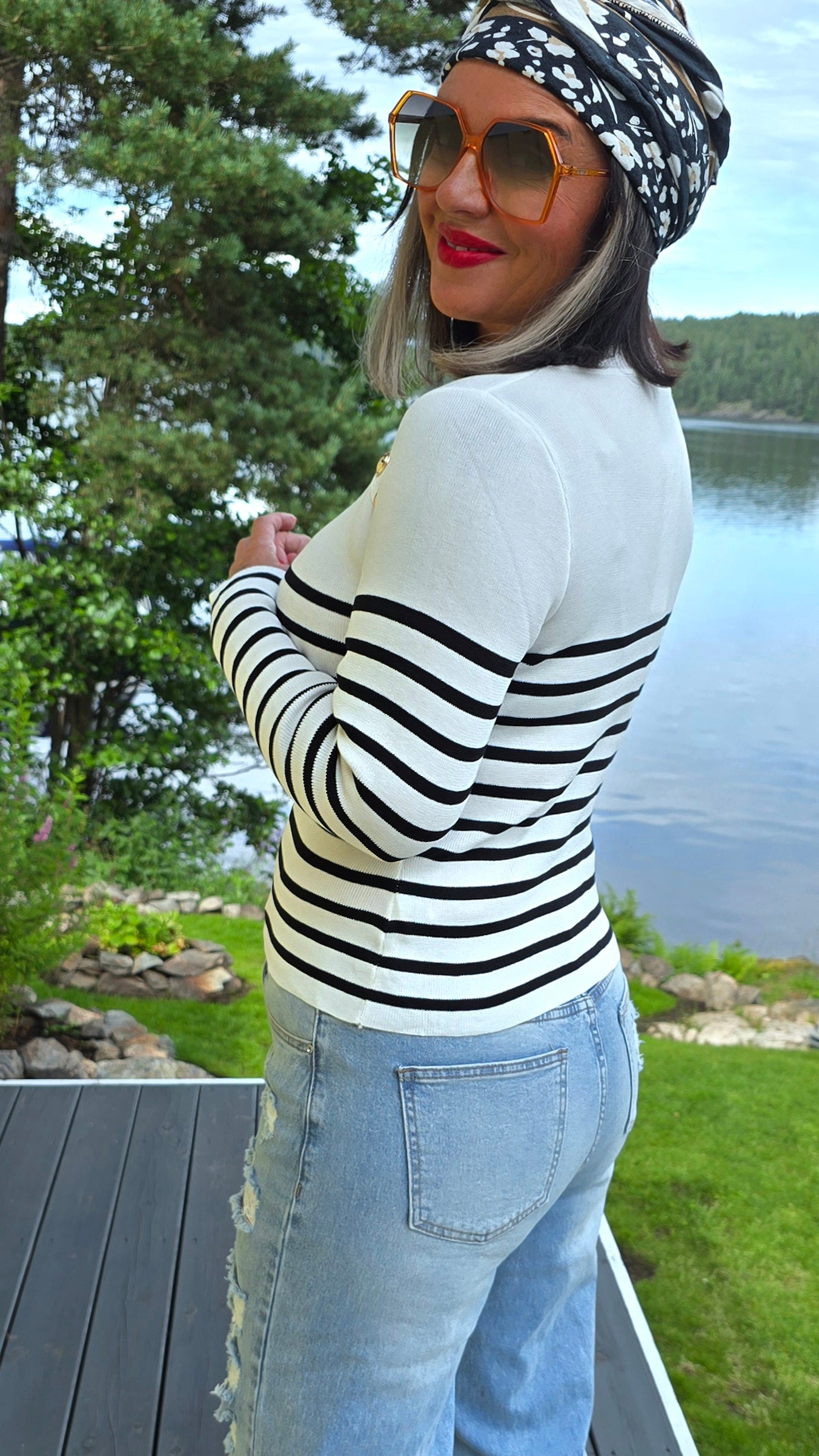 Petra genser med striper hvit