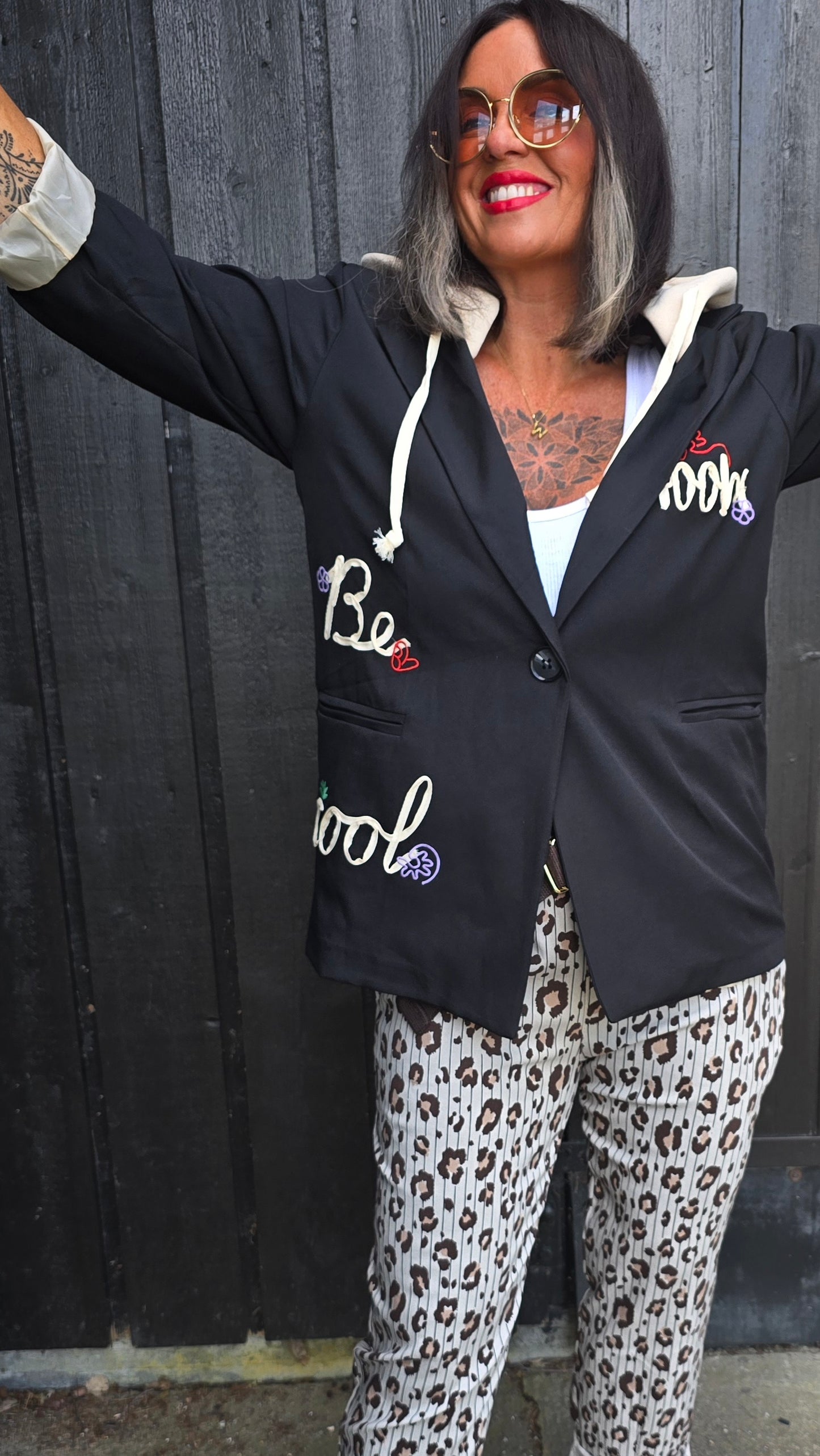 Nice hoodie blazer svart