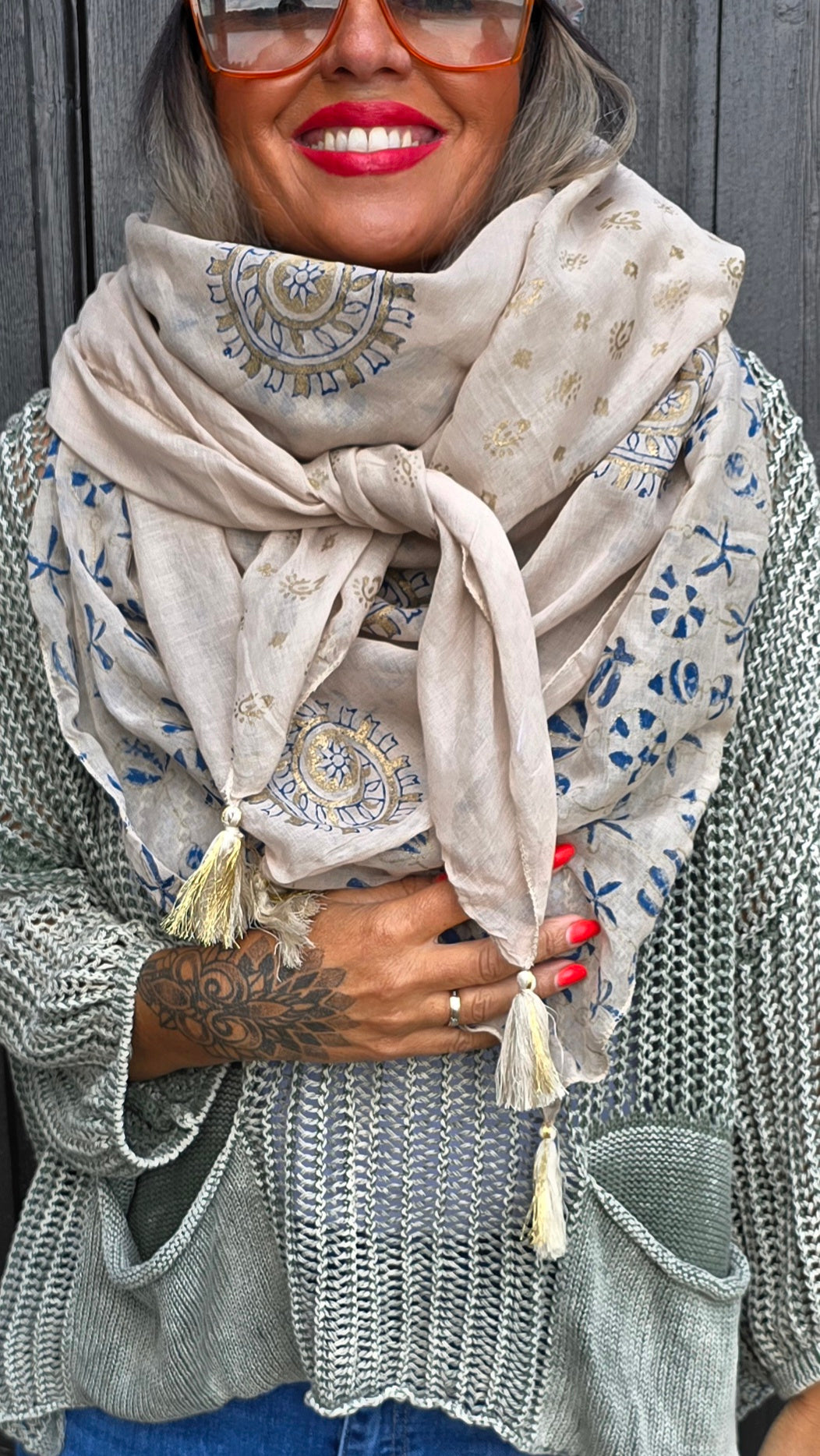 Eline bomulls skjerf beige