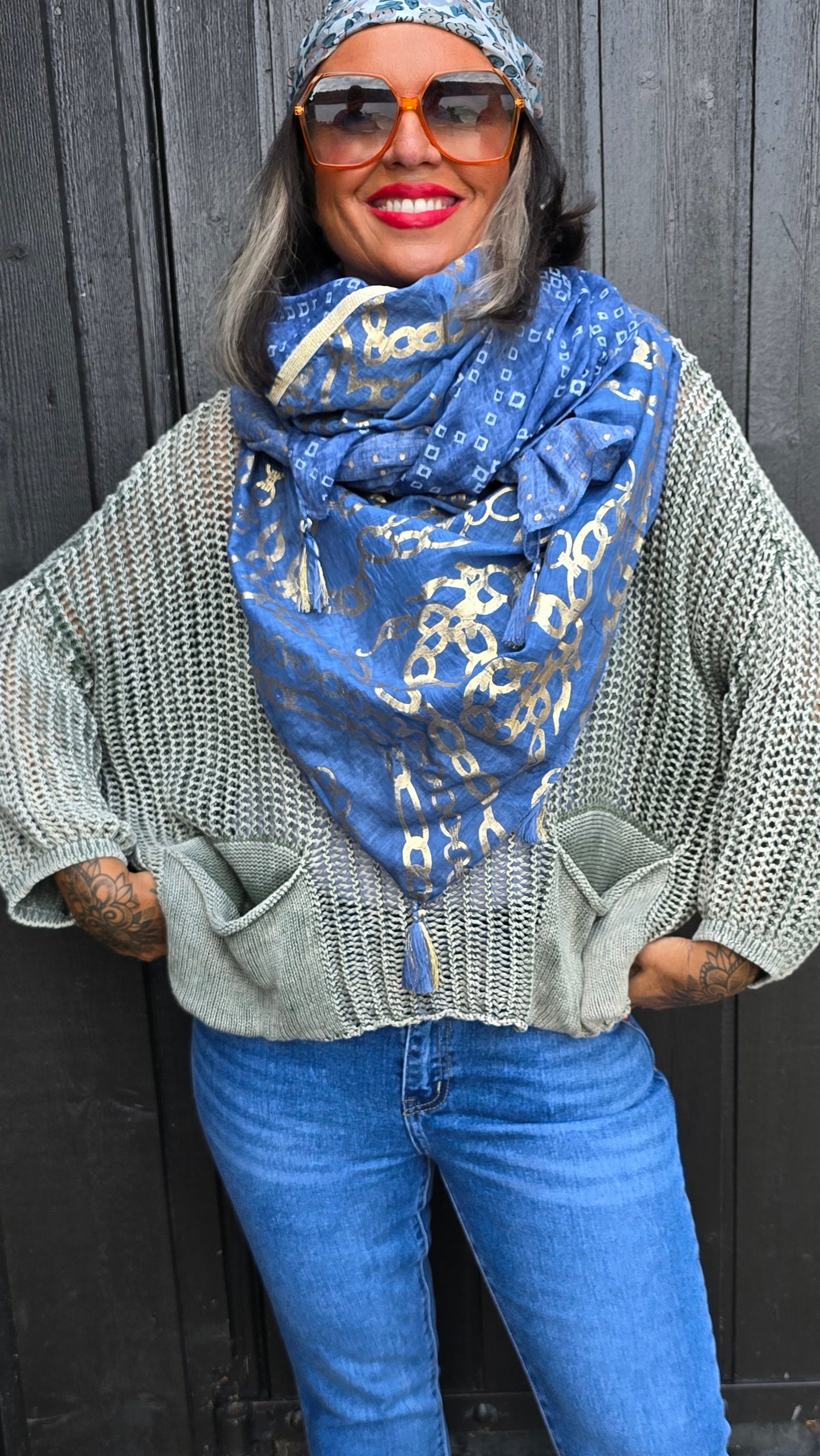 Emilie bomulls skjerf blå