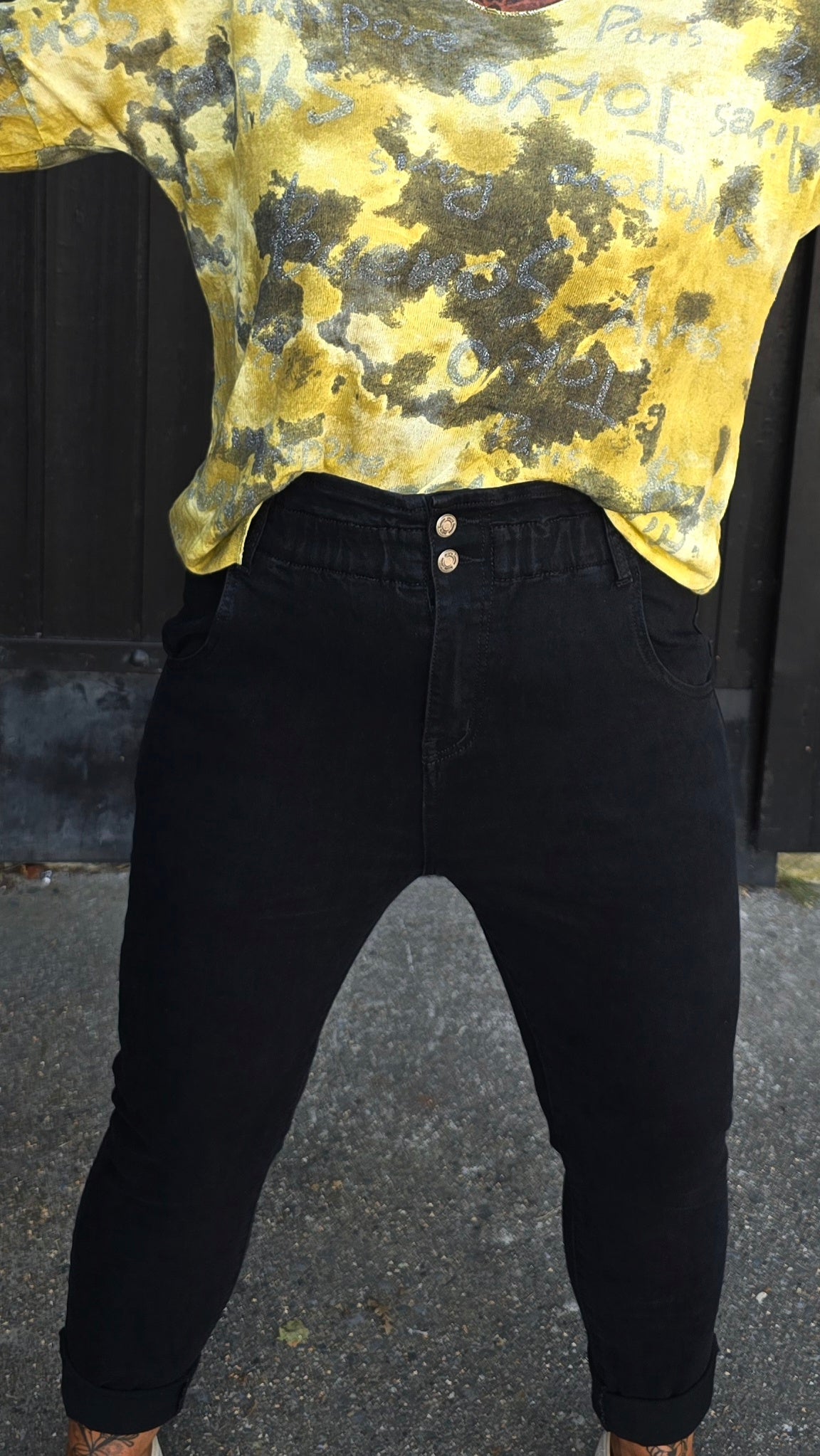 Tina jeans svart med strikk