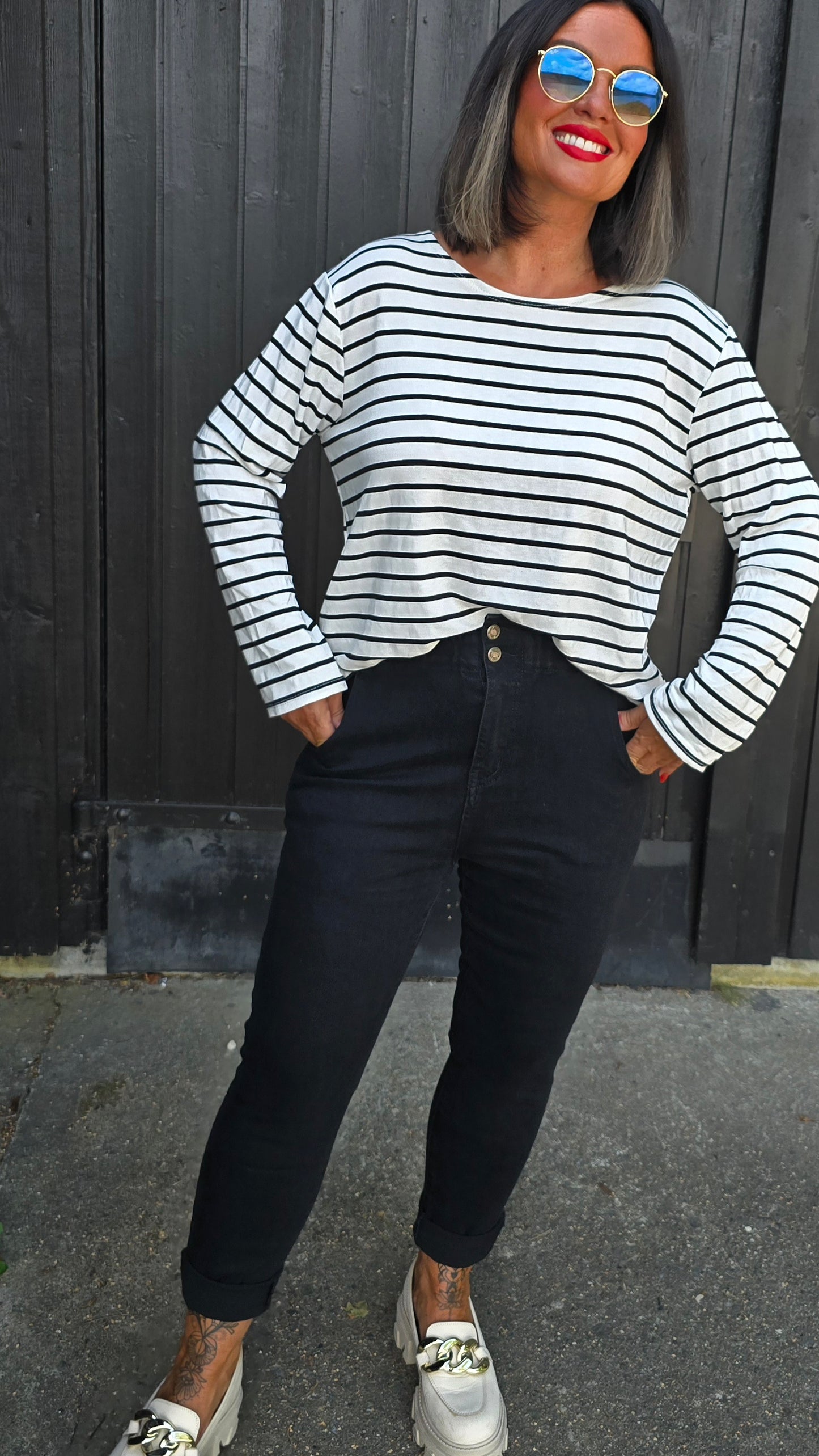 Tina jeans svart med strikk