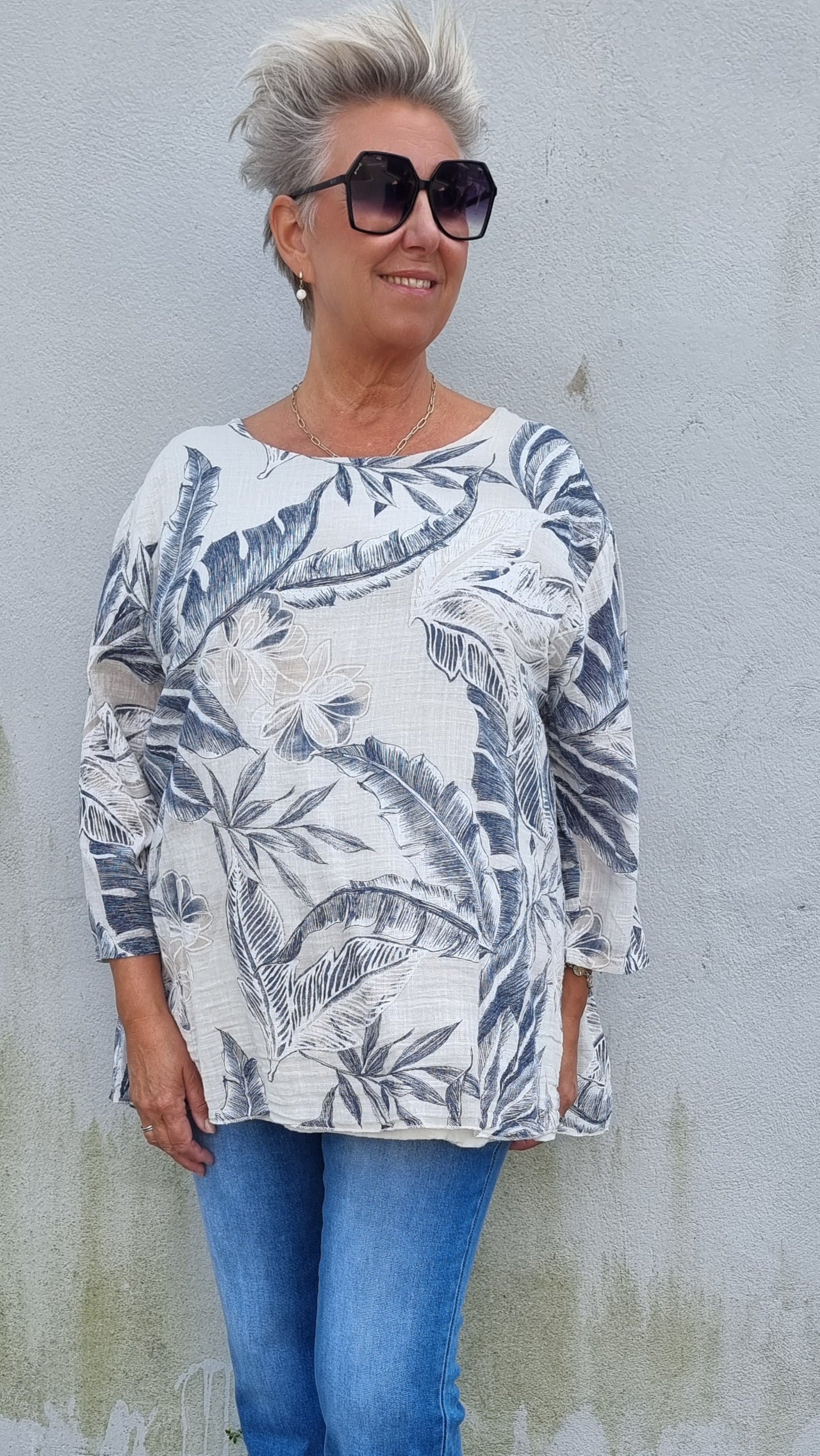 Ylva bluse med print beige