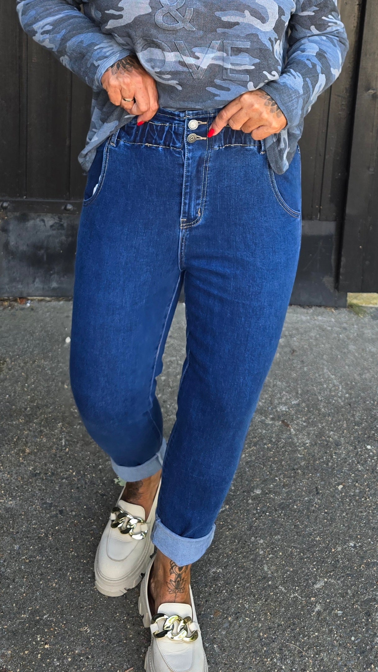 Tina jeans mørkblå med strikk