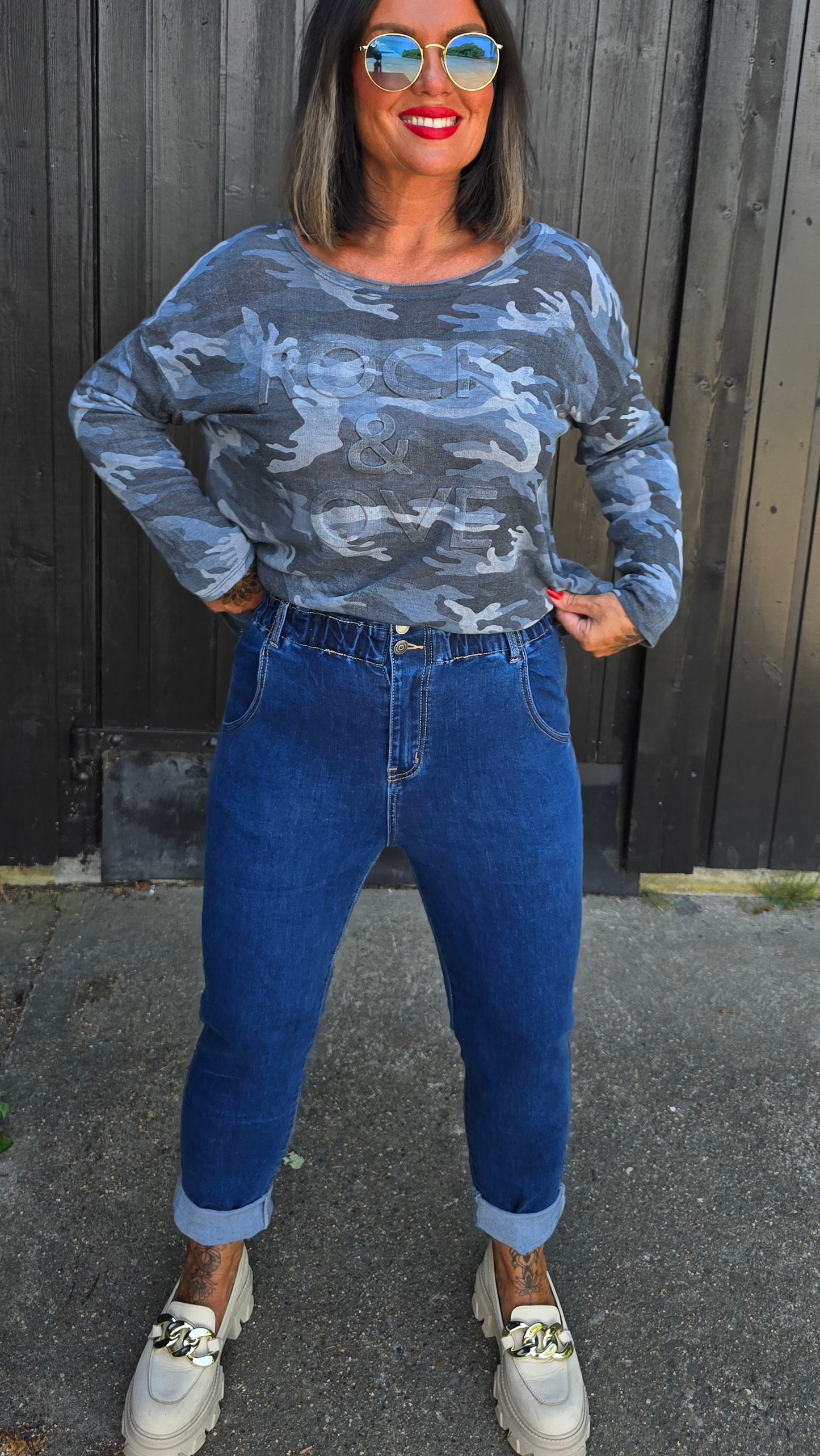 Tina jeans mørkblå med strikk