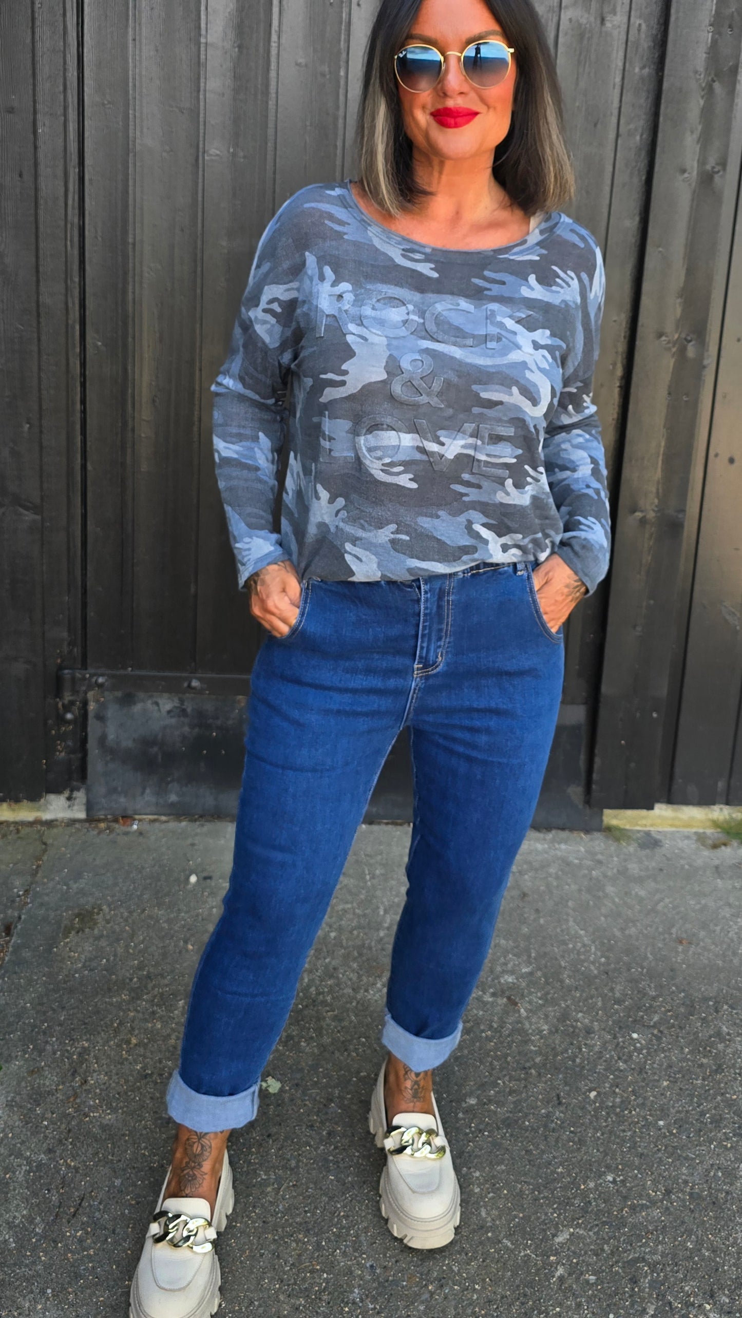 Tina jeans mørkblå med strikk