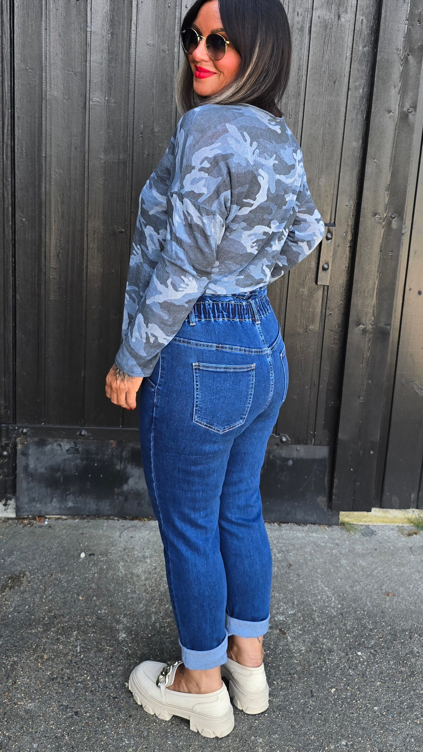 Tina jeans mørkblå med strikk