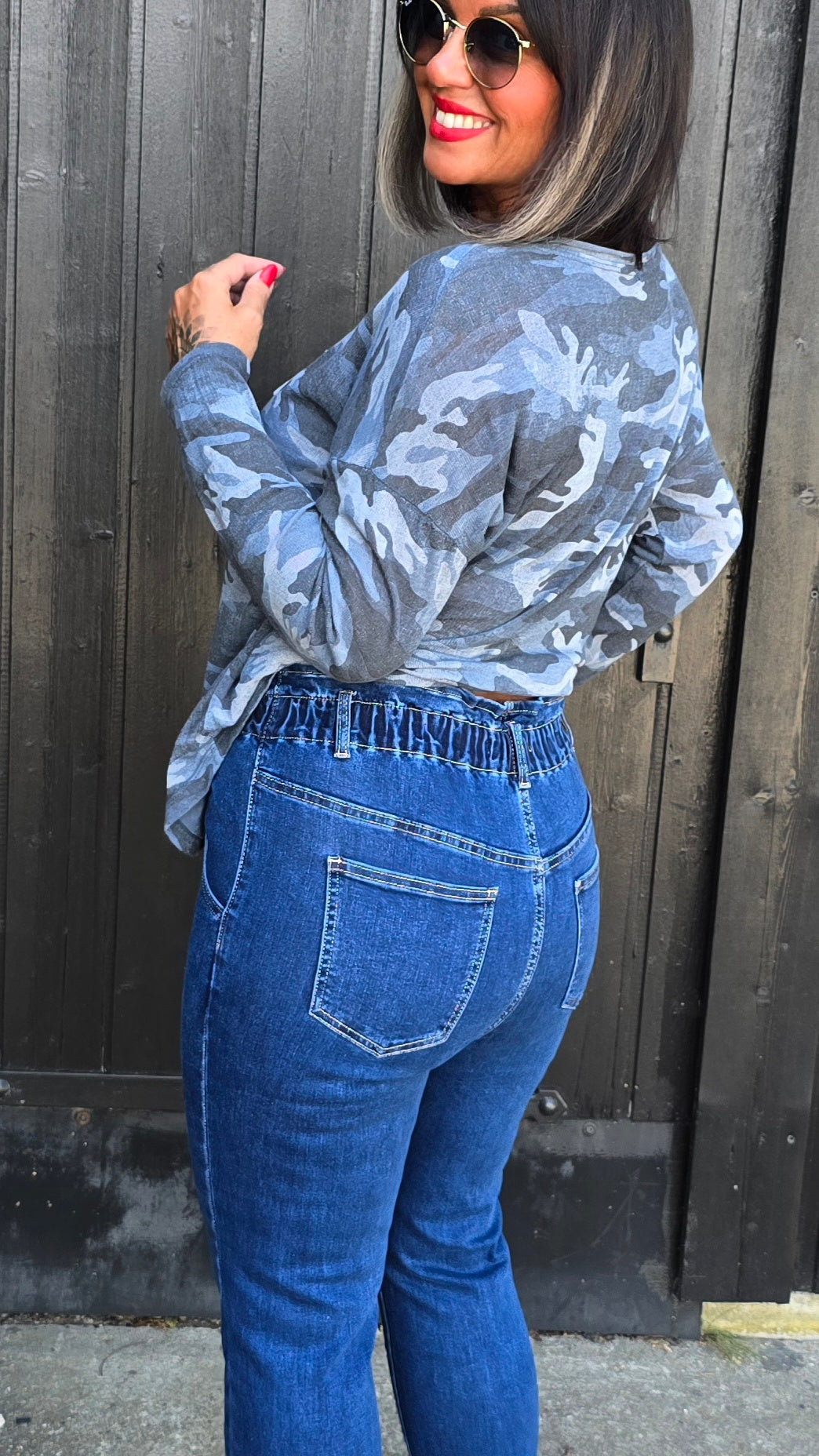 Tina jeans mørkblå med strikk