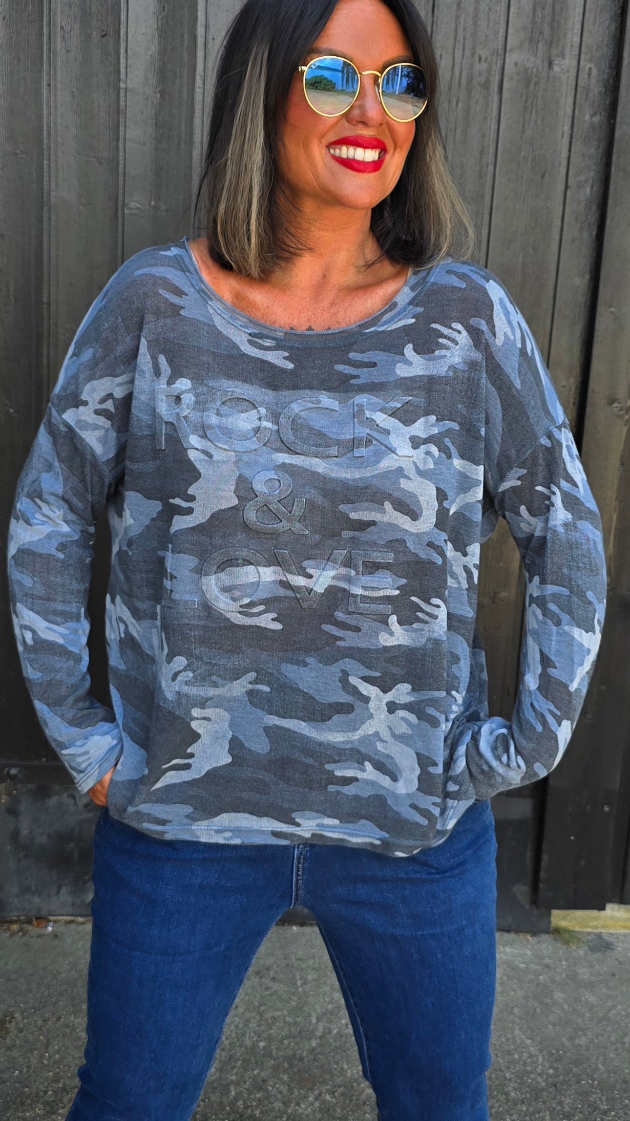 Rock topp camo blå