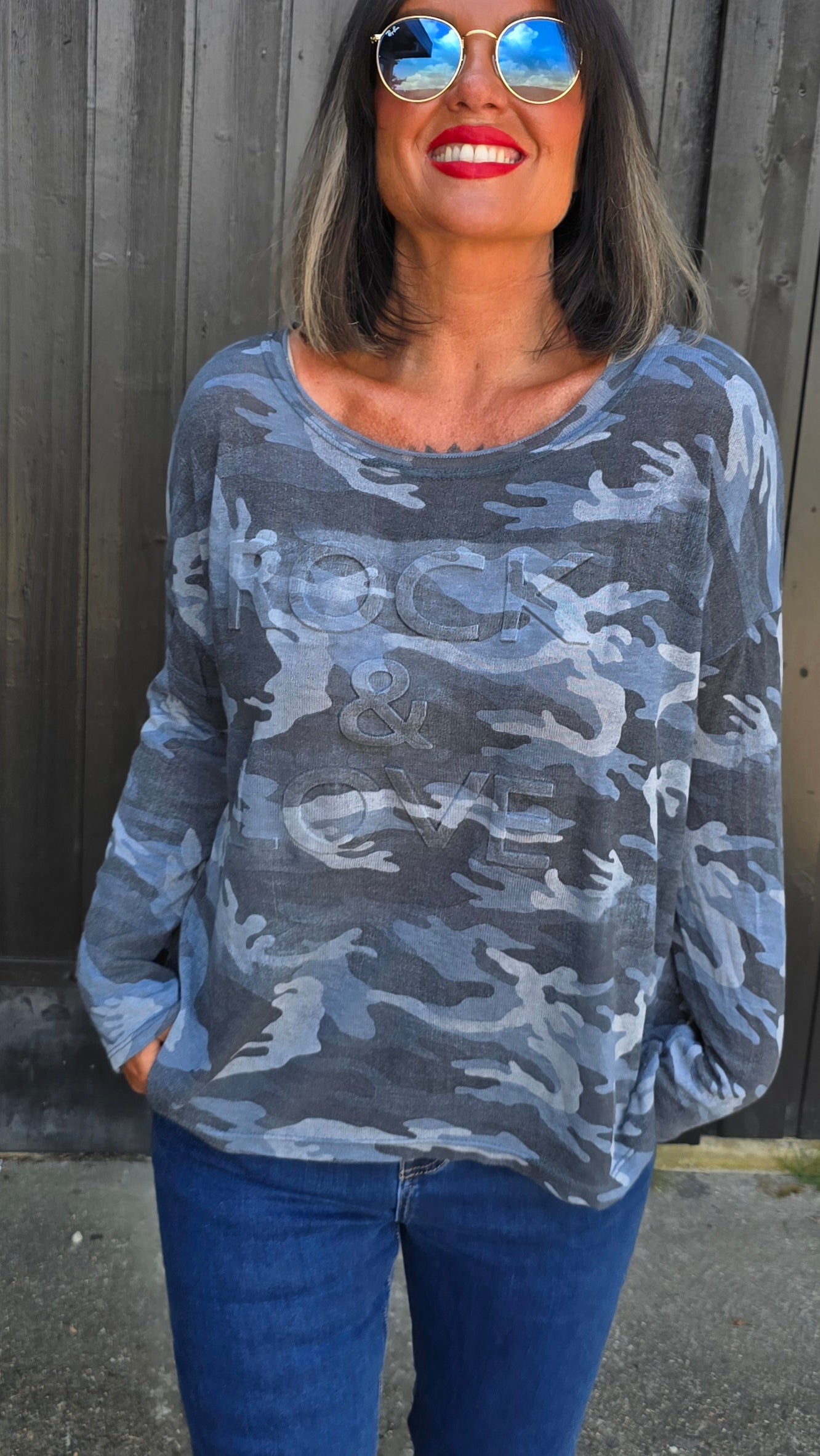 Rock topp camo blå