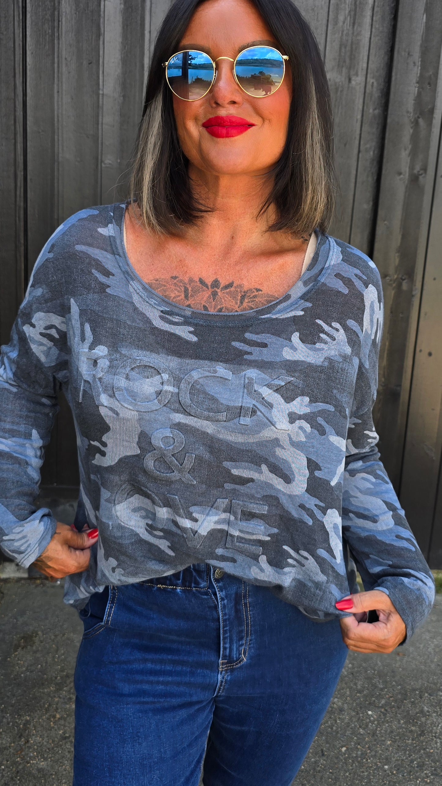 Rock topp camo blå