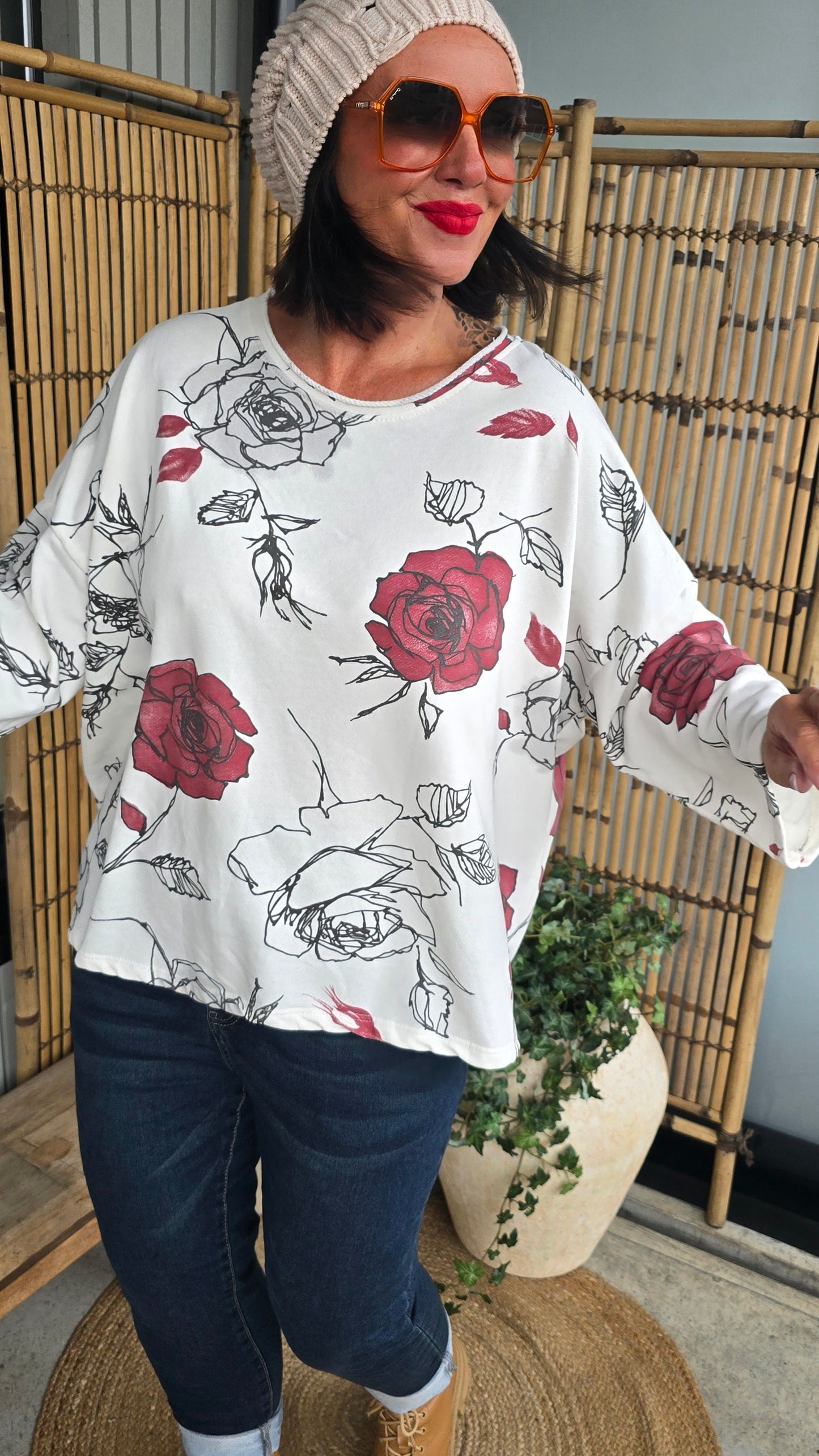 Hanna topp med blomster offwhite