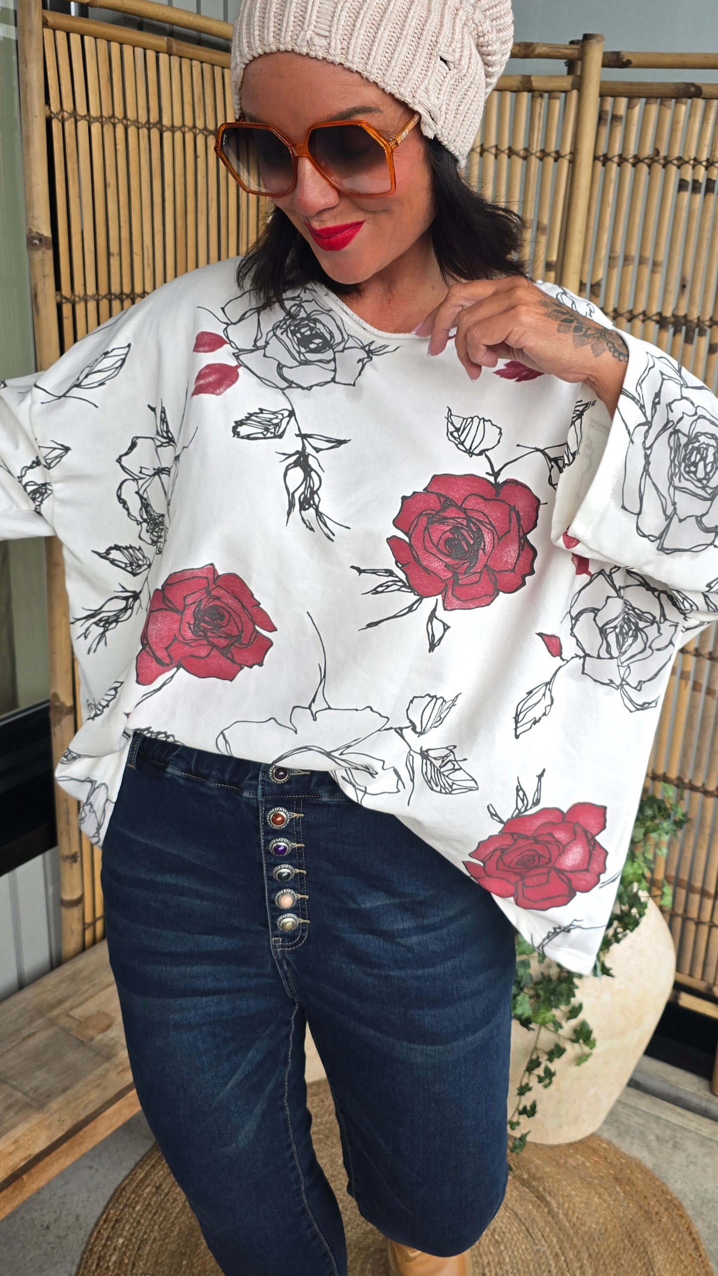 Hanna topp med blomster offwhite