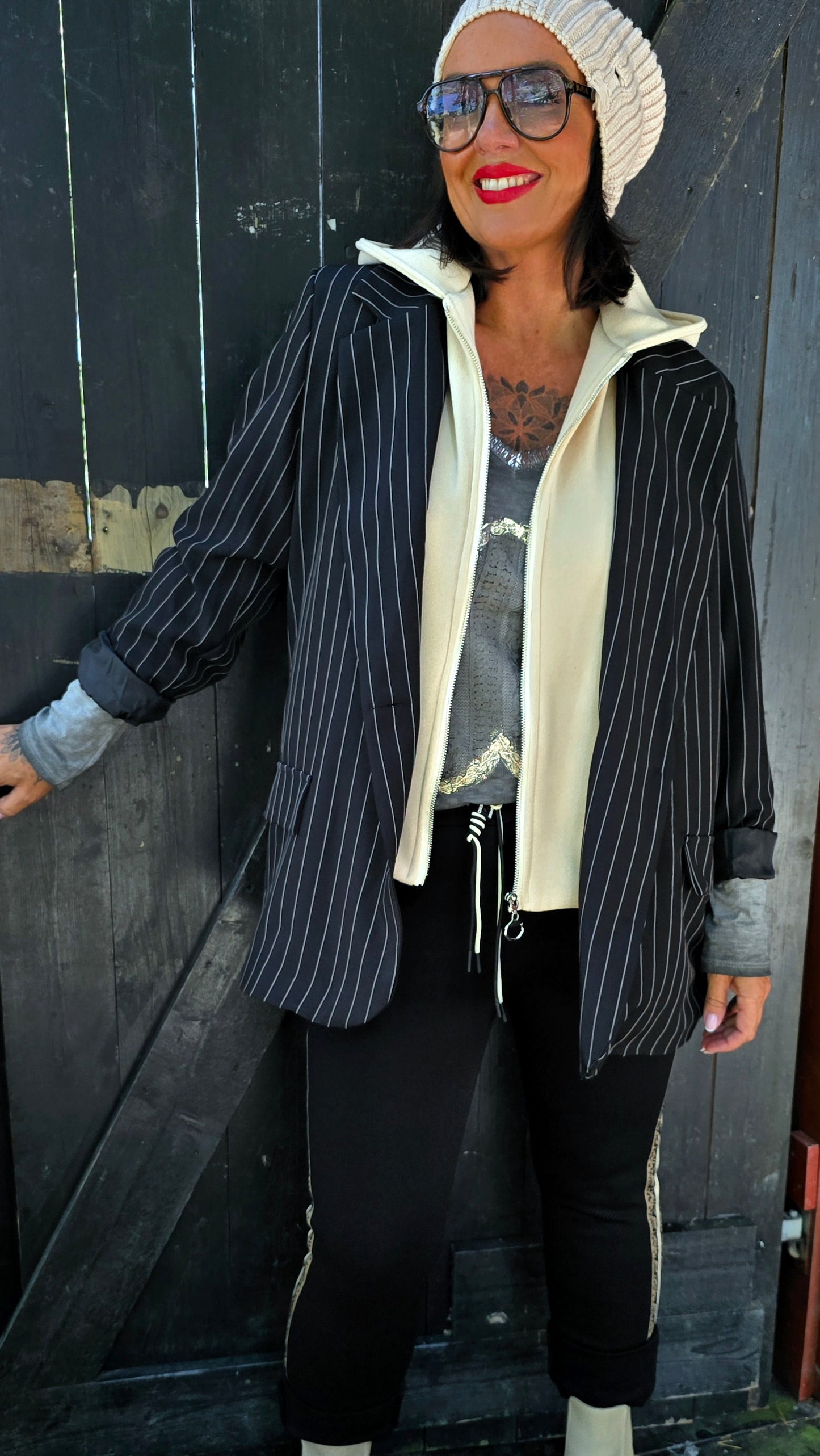 Linda hoodie blazer jakke med striper