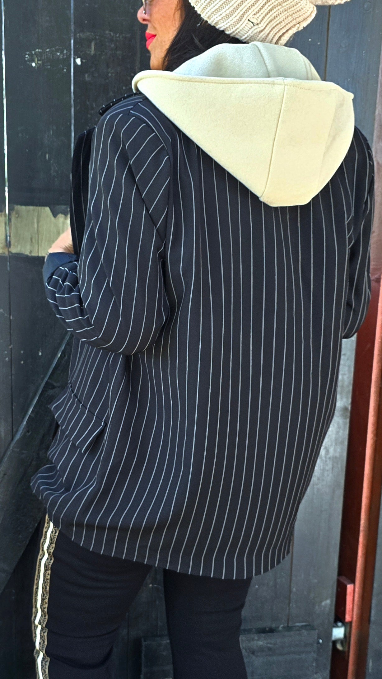 Linda hoodie blazer jakke med striper