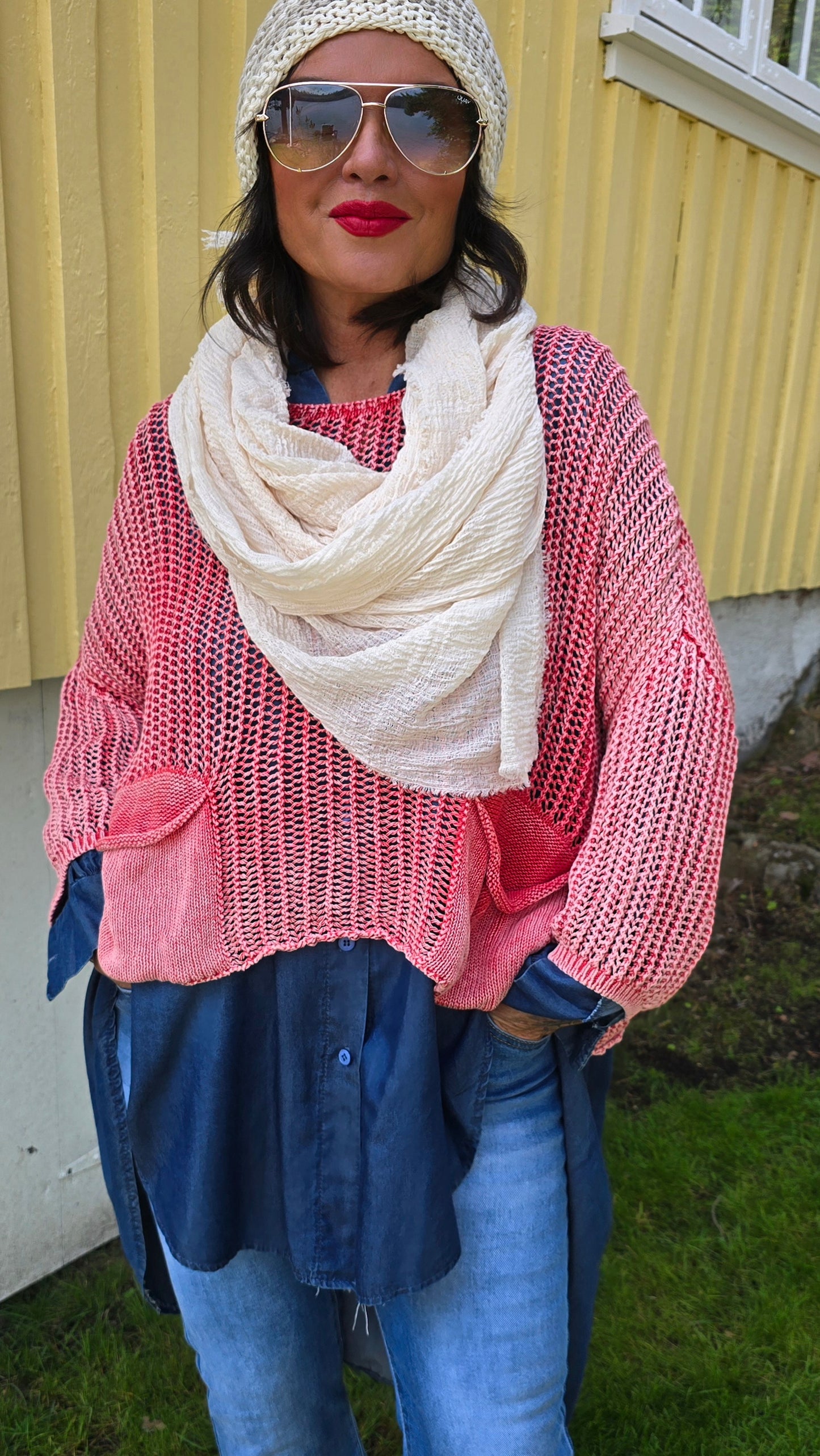Oliva kort genser rød