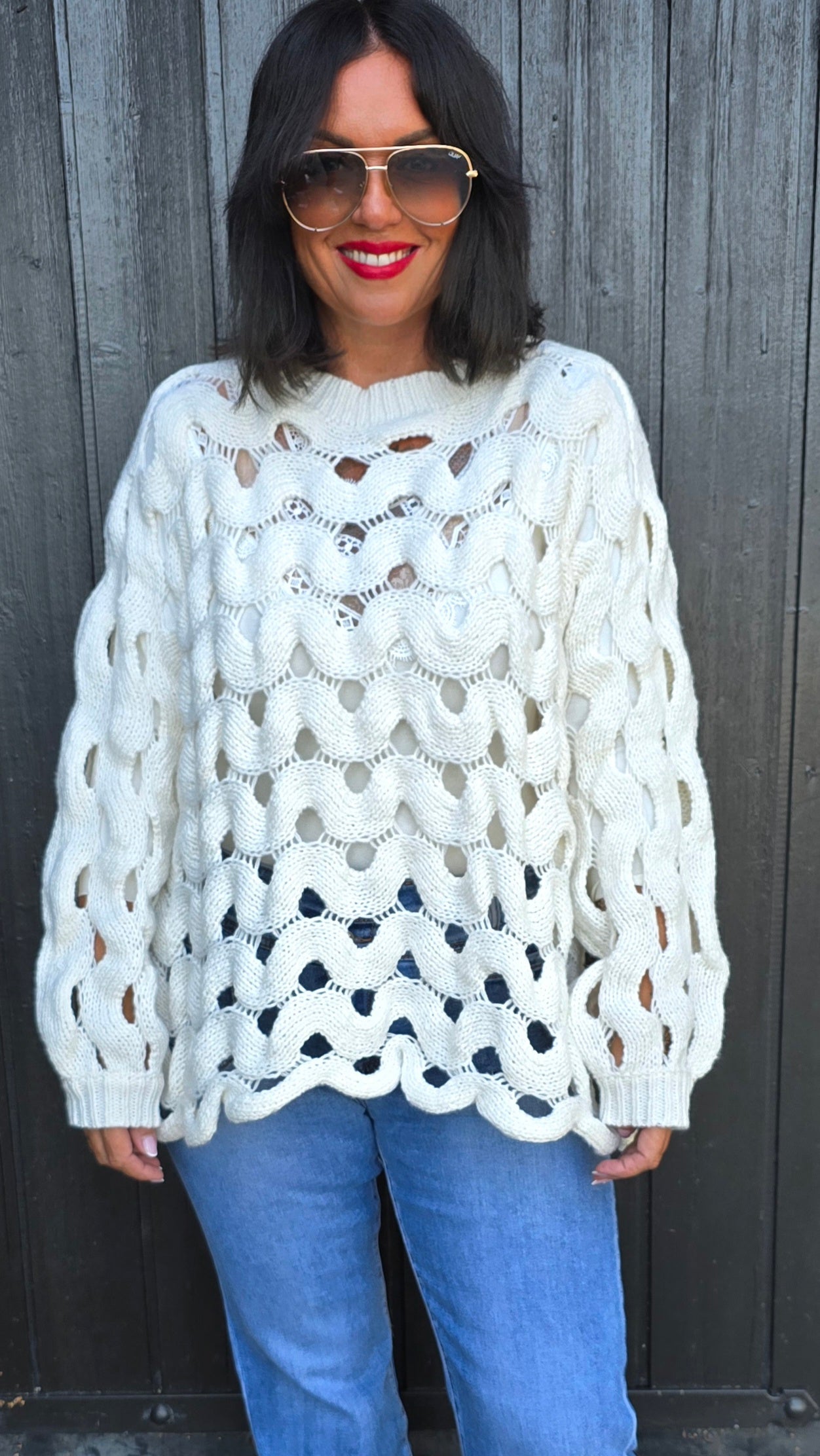 Lise hull genser creme