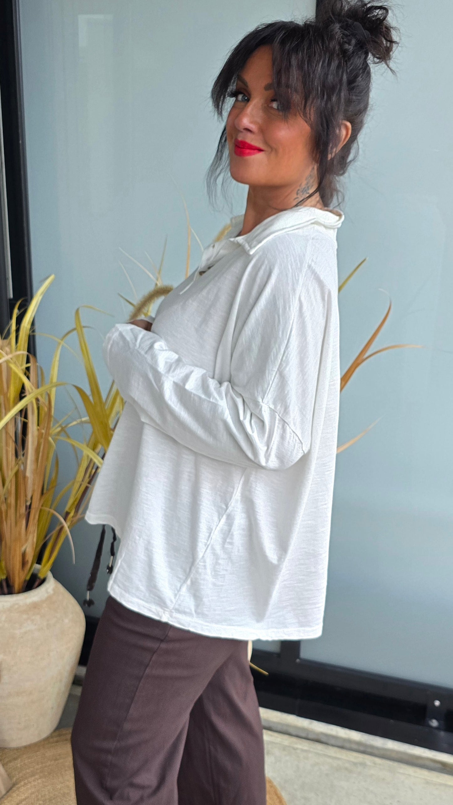 Bianco topp med knapper offwhite