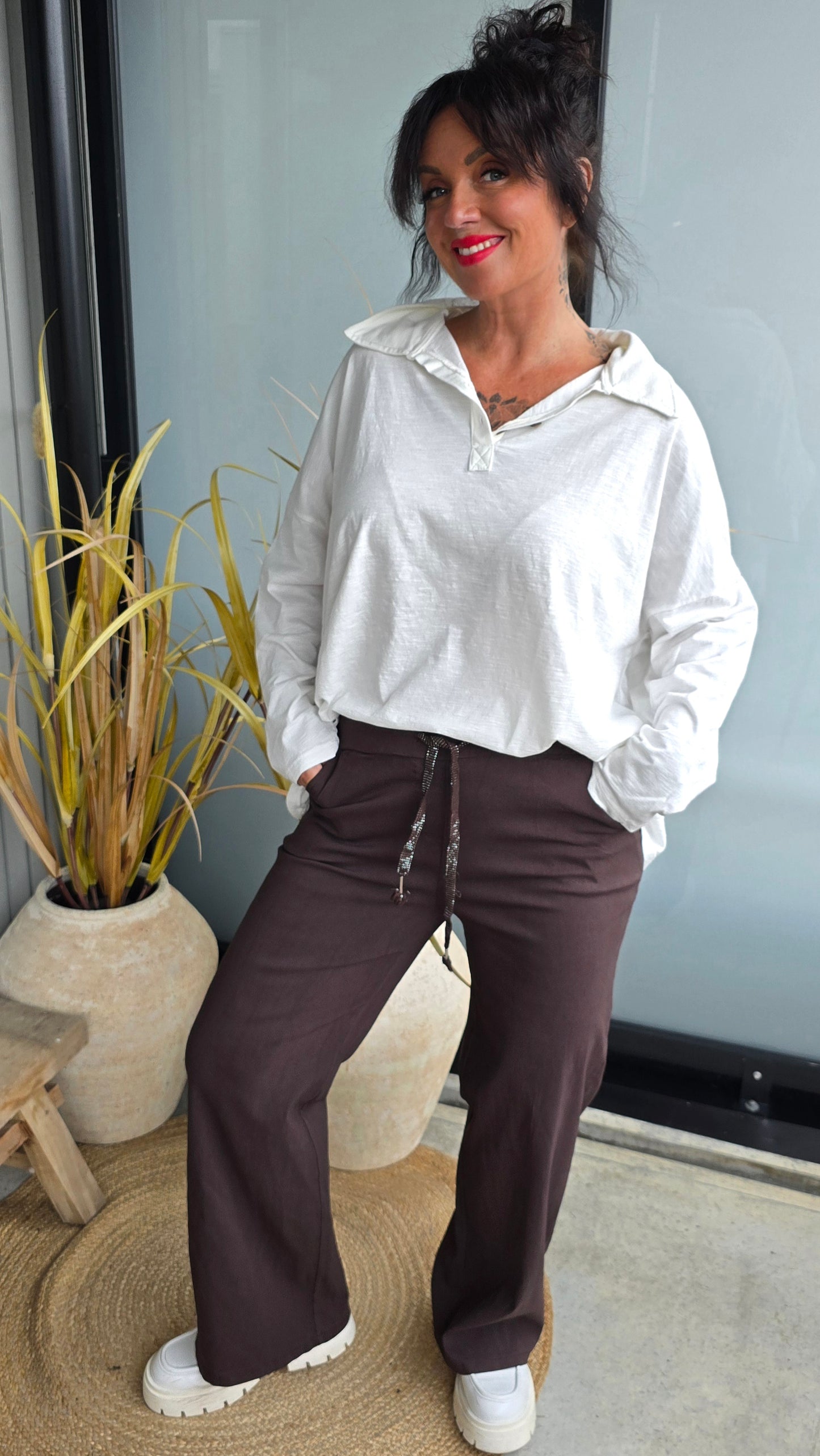 Bianco topp med knapper offwhite