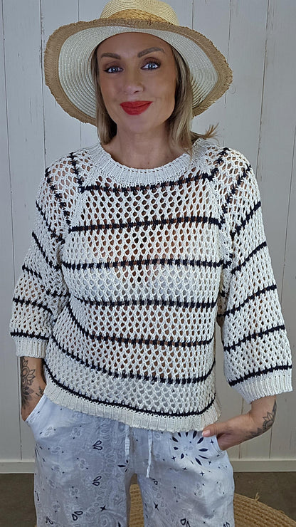 Luna strikkegenser med hullmønster beige