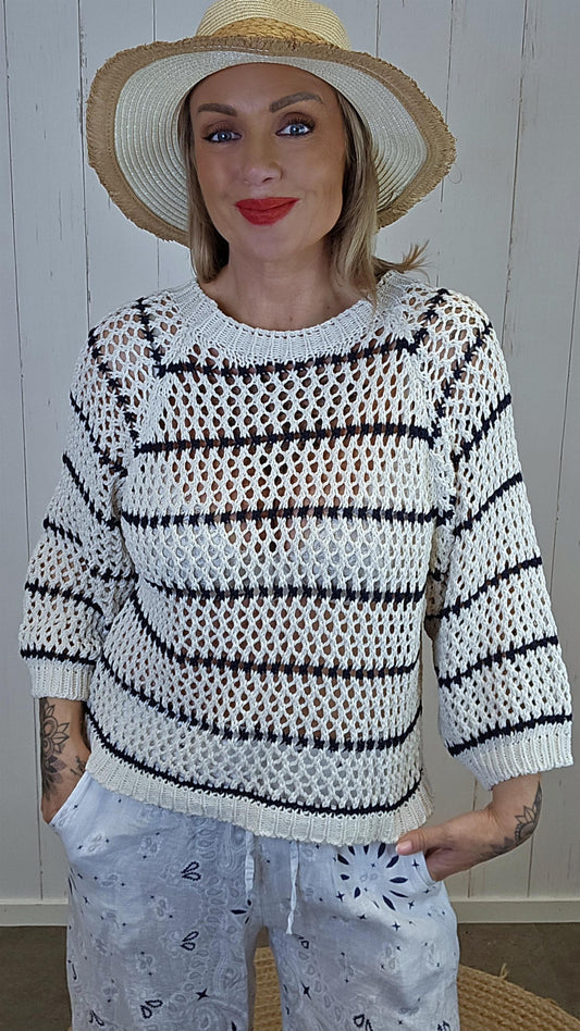 Luna strikkegenser med hullmønster beige