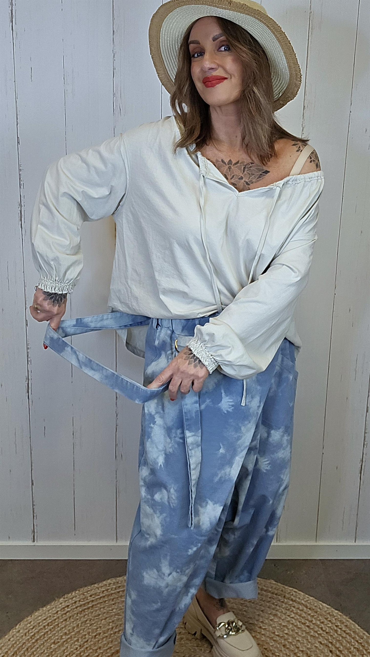 Katty harem bukse blå/hvit