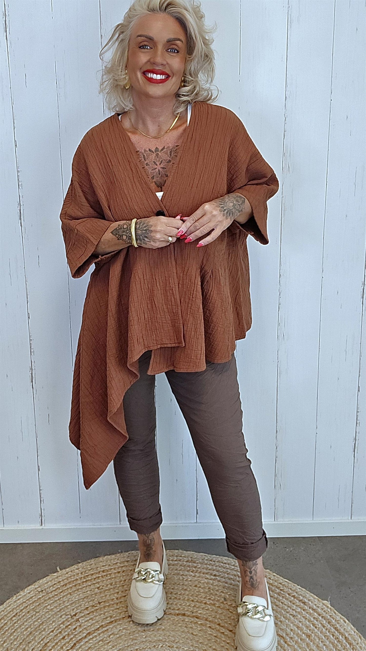 Belinda asymmetrisk jakke terracotta