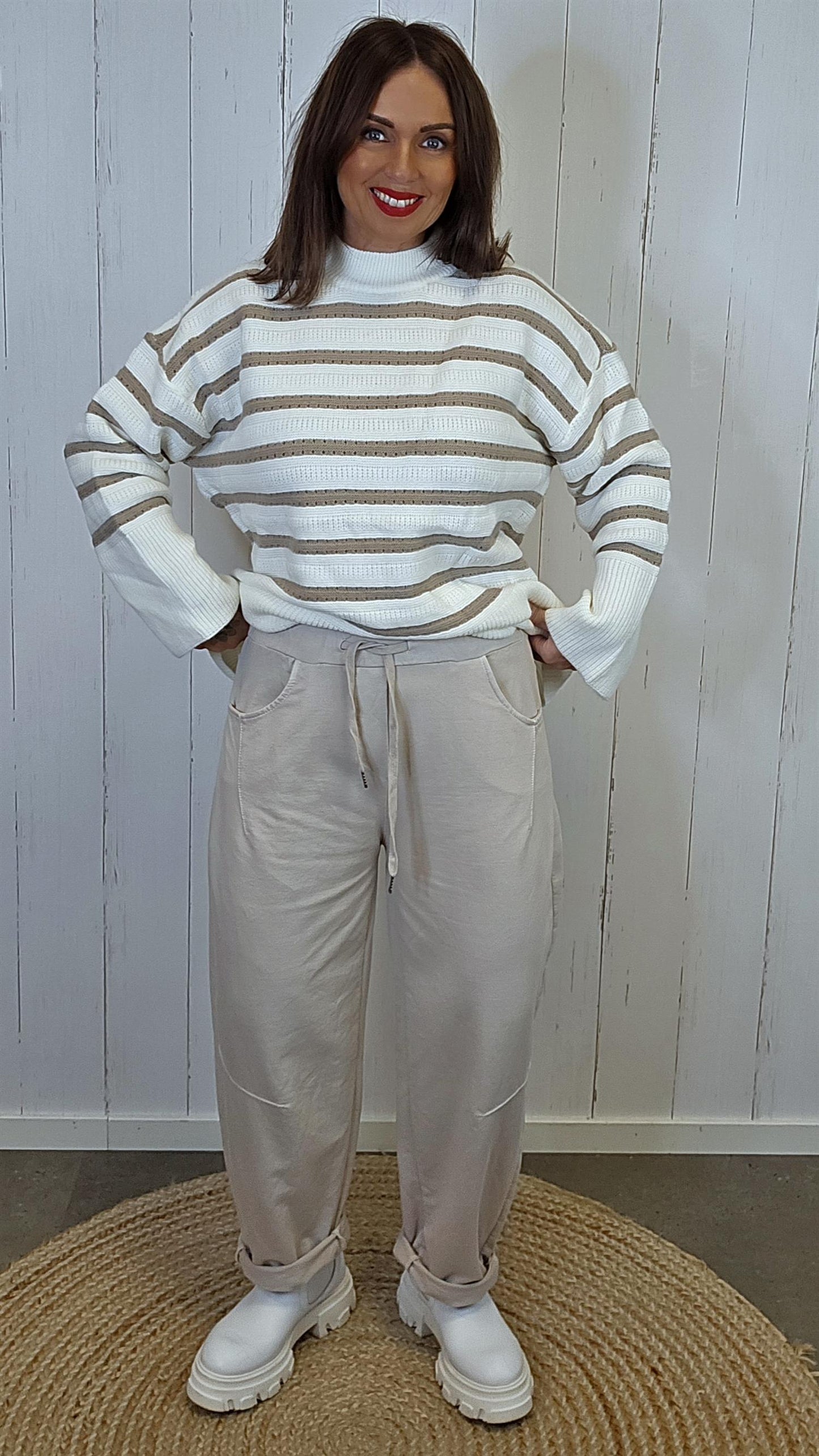 Joggebukse med strikk beige