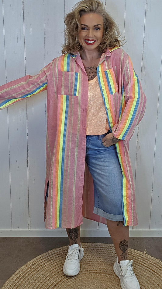 Diana stripet skjortekjole rosa