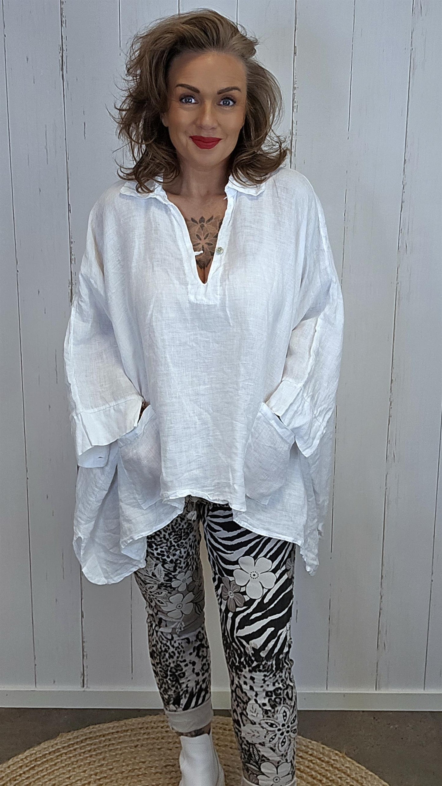 Zara lin poncho bluse hvit